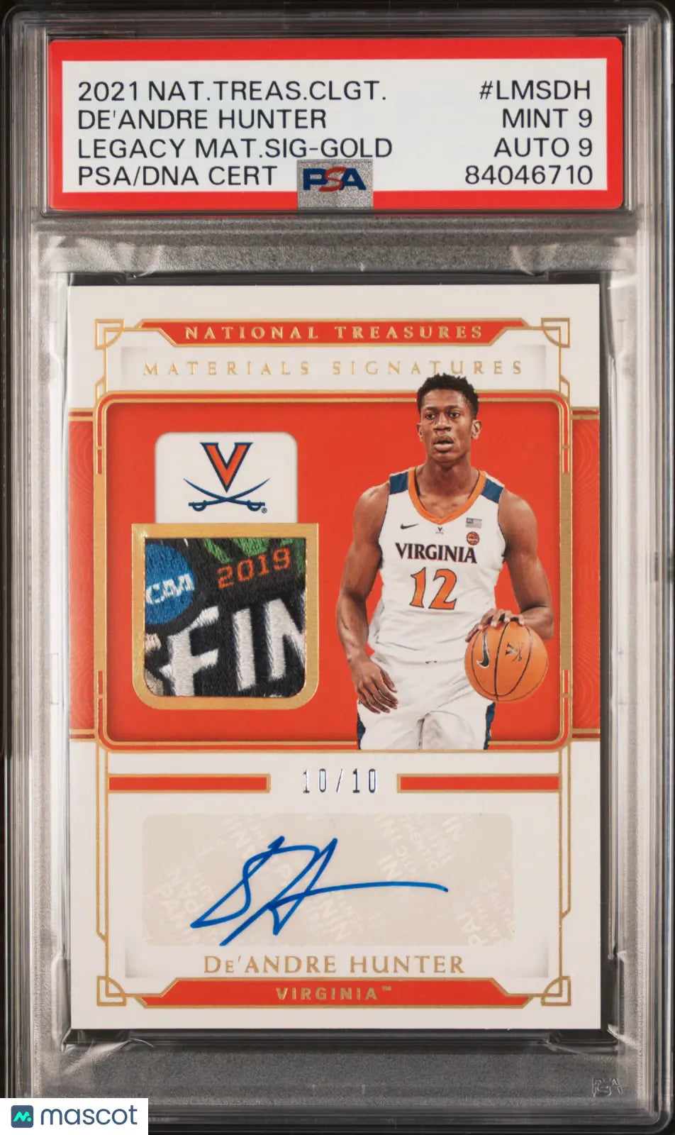 2021 Panini National Treasures Collegiate Legacy Materials Gold Auto De'Andre Hunter PSA 9 10/10 - Rare Basketball Memorabilia for Collectors & Sports Fans