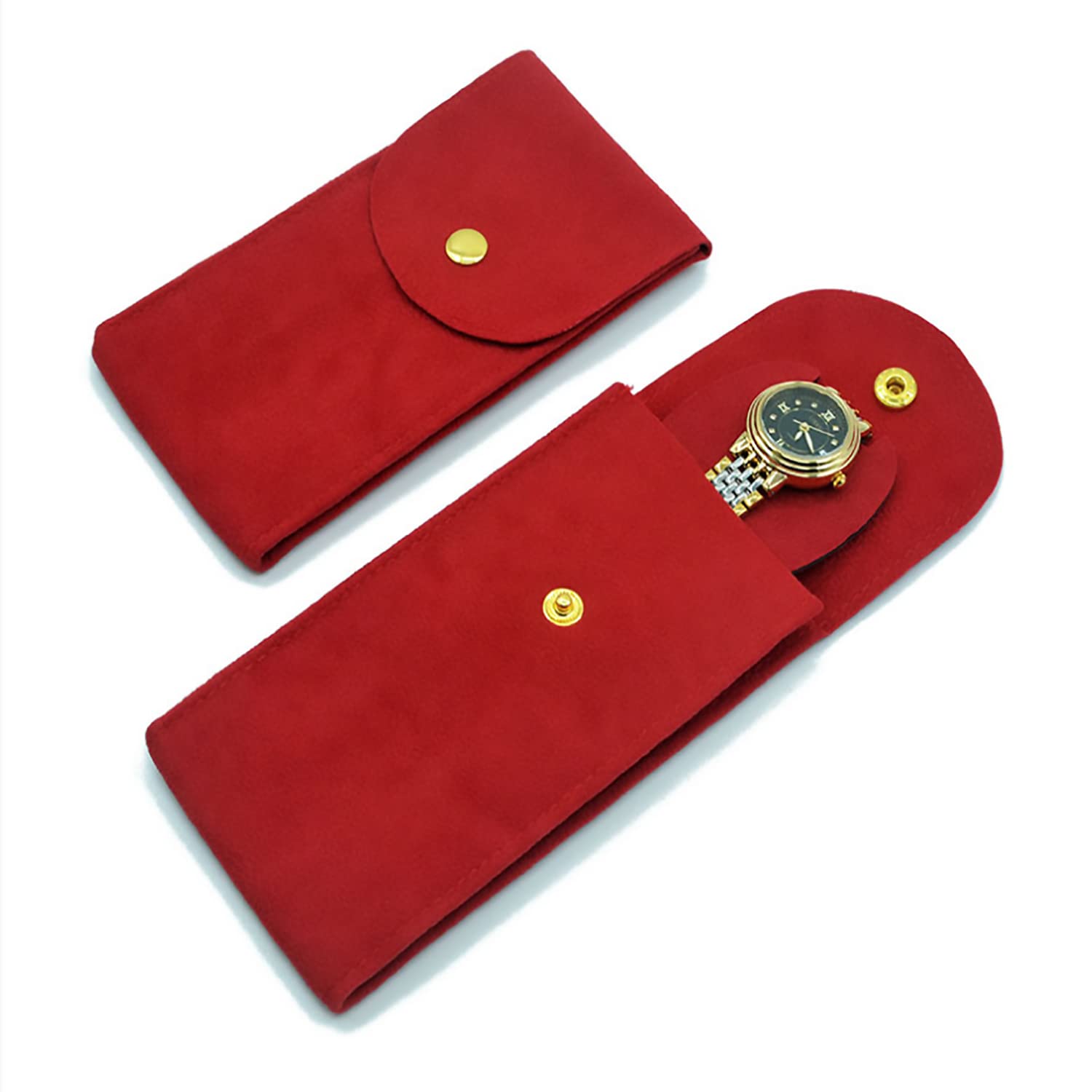 Premium Velvet Watch Pouch & Travel Case - Portable Watch Roll Storage Organizer for Men & Women | Protective Watch Box Pouch (Red) - Perfect for Travel, Daily Use & Watch Collection Display