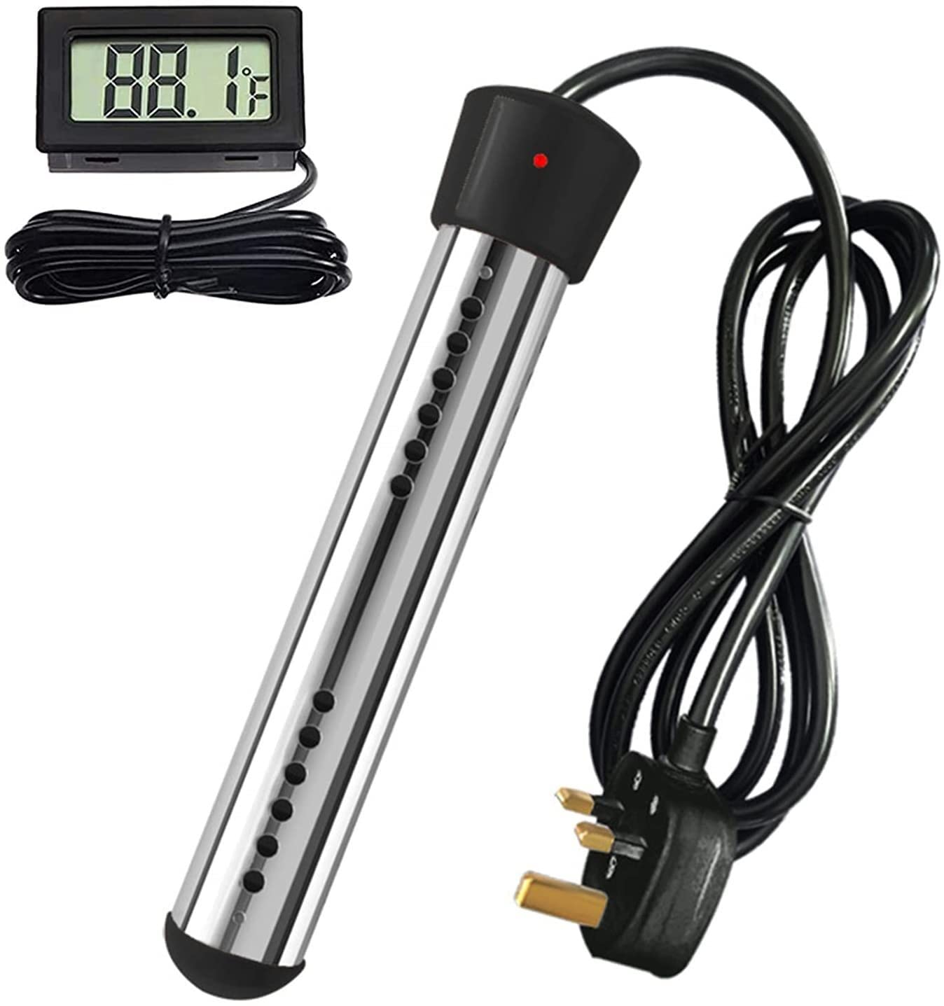 1500W Submersible Electric Water Heater - Fast Boiling Immersion Heater with Metal Guard for Household Use | Portable Heating Rod for Inflatable Pools, Hot Tubs & Buckets | Energy Efficient Water Boiler (Black) - Perfect for Camping, Emergency Heating & Outdoor Bathing