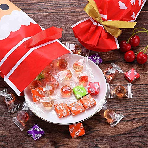 50 Pcs Christmas Candy Treat Bags - Red Tree Design Plastic Drawstring Gift Bags for Holiday Parties, Birthday, Wedding Favors & Snack Wrapping | Perfect for Xmas Gifts, Classroom Treats & Office Celebrations