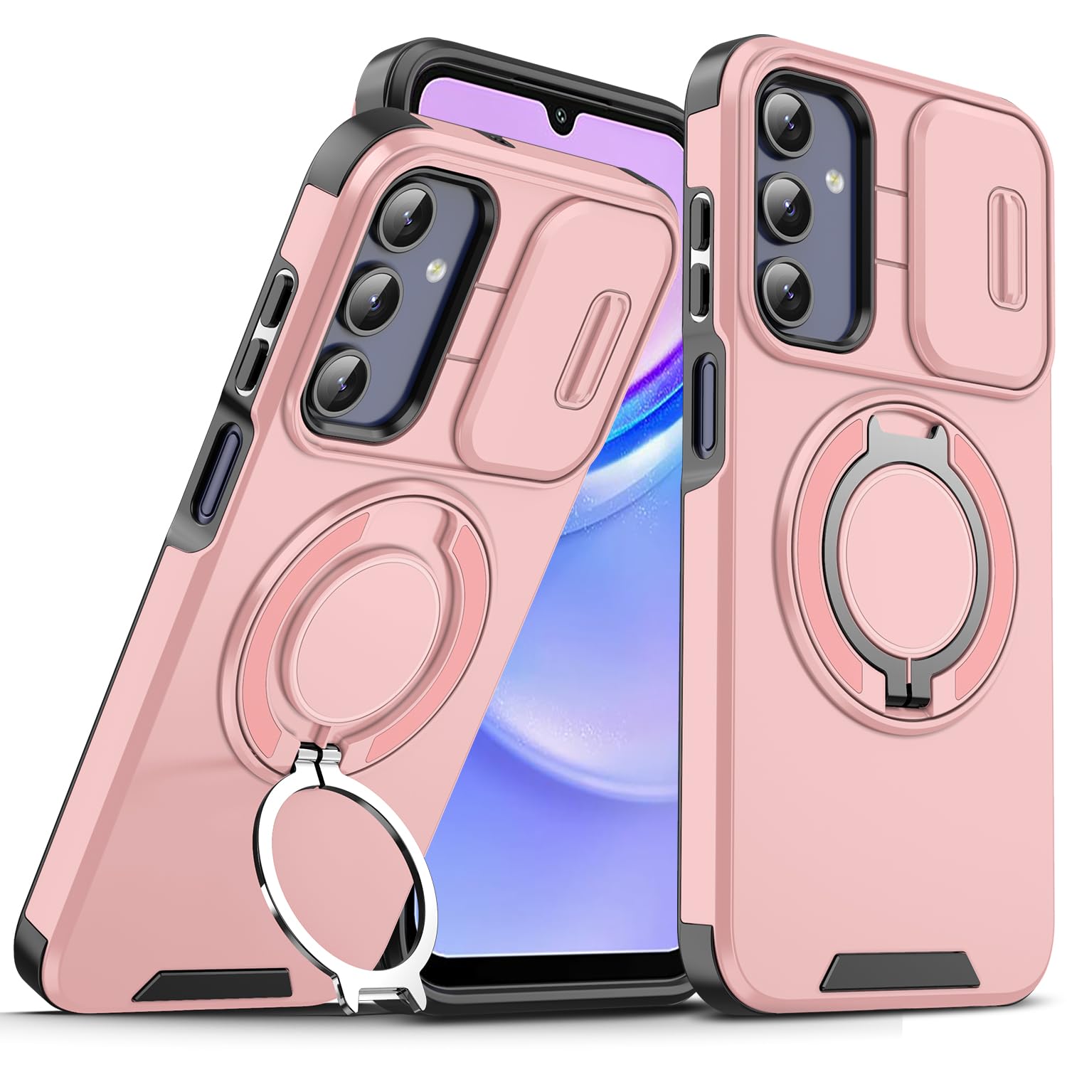 Shockproof Magnetic Phone Case for Samsung Galaxy S24 FE with Ring Stand & Kickstand - Compatible with MagSafe, Protective Cover for S24FE 5G (Pink) - Perfect for Work, Travel & Everyday Use