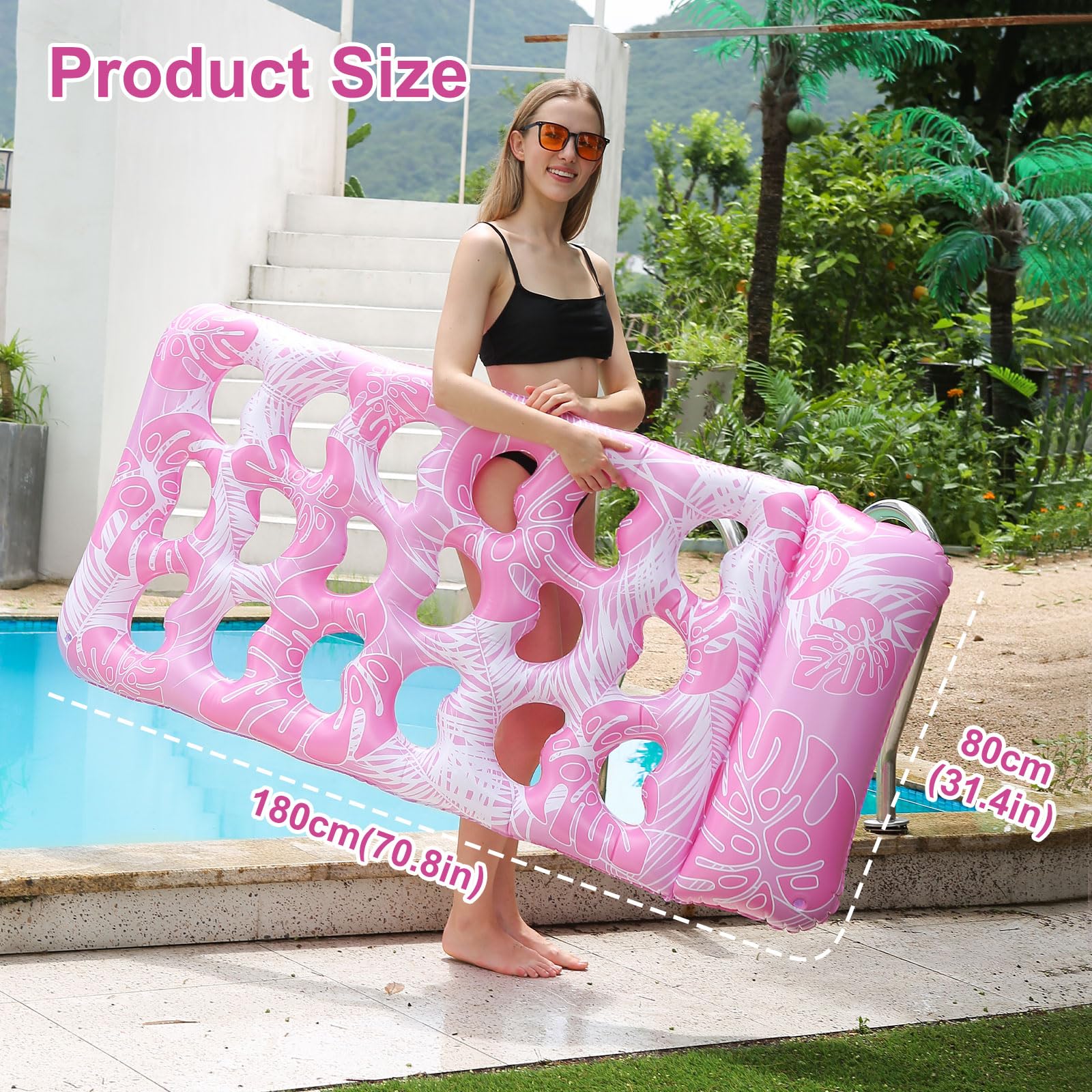 Inflatable Floating Maple Leaf Pool Lounger with Heart-Shaped Holes - Adult Headrest for Relaxing, Sunbathing, Poolside Chairs & Water Beds - Perfect for Swimming Pools, Lakes, Beaches & Backyard Relaxation