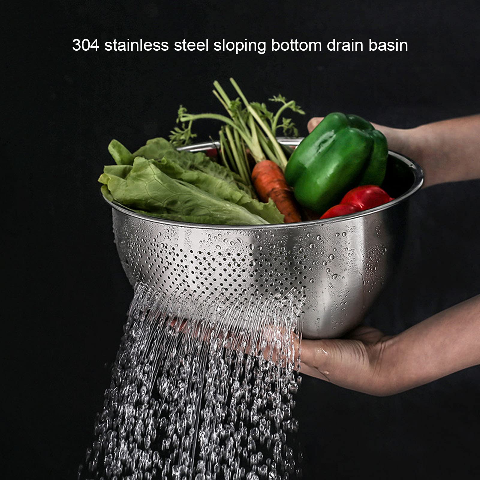 Premium Stainless Steel Rice Washing Bowl - 2-in-1 Multifunctional Colander & Kitchen Strainer with Side Drain Holes for Washing Rice, Vegetables, Fruits, Beans & Pasta - Ideal for Kitchen Prep, Salad Making & Healthy Cooking (Small Size)