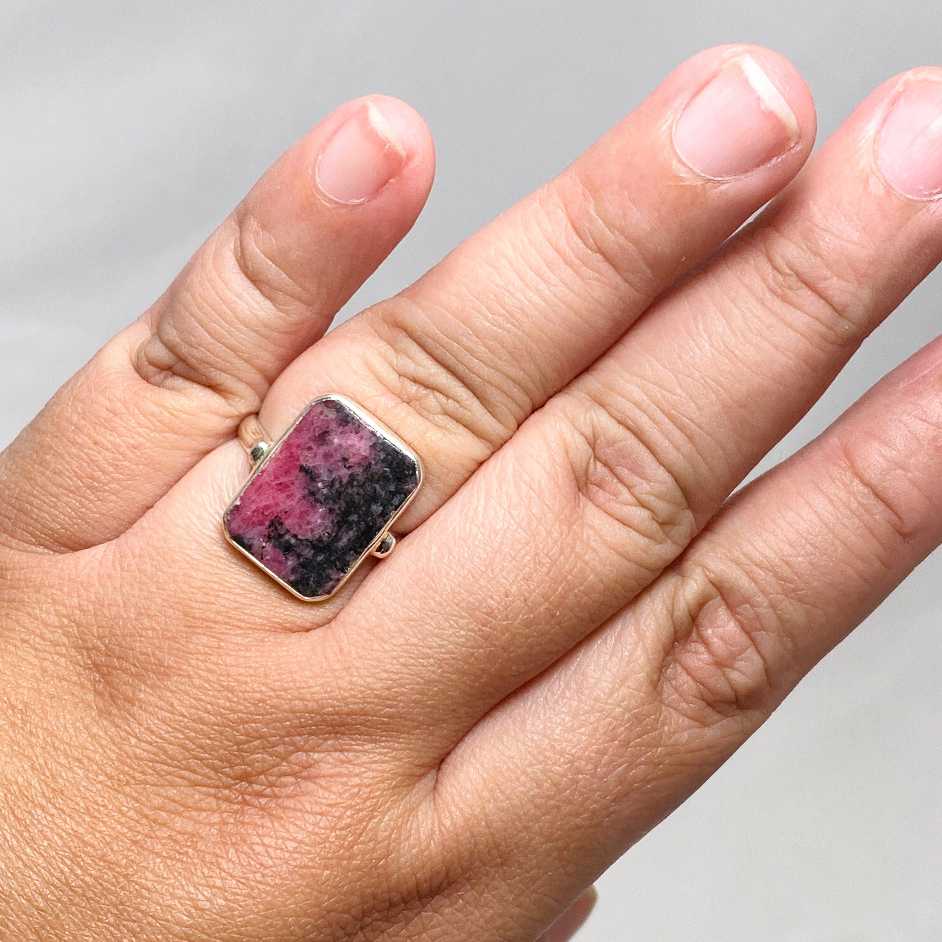 Rhodonite Rectangle Ring Size 11 KRGJ3213 | Healing Crystal Jewelry for Women | Perfect for Meditation, Energy Balancing & Spiritual Gifts