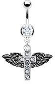 Body Accentz® 14G Belly Button Ring - Navel Cross Angel Wings Body Jewelry for Women | Perfect for Piercings, Parties & Everyday Wear