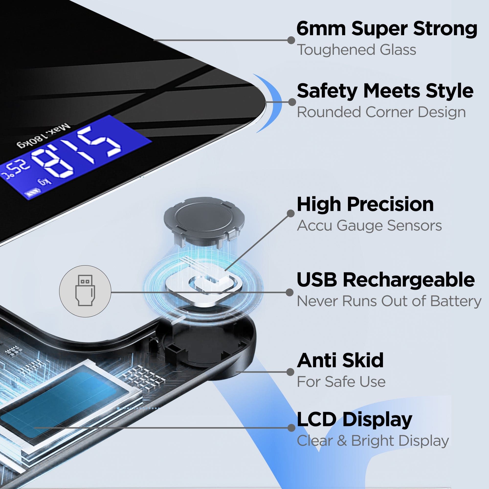 Dr Trust USA Zen Rechargeable Digital Bathroom Scale - 400lb Capacity, Body Weight Scale with Step-On Technology, LCD Display - Perfect for Home, Gym & Health Tracking