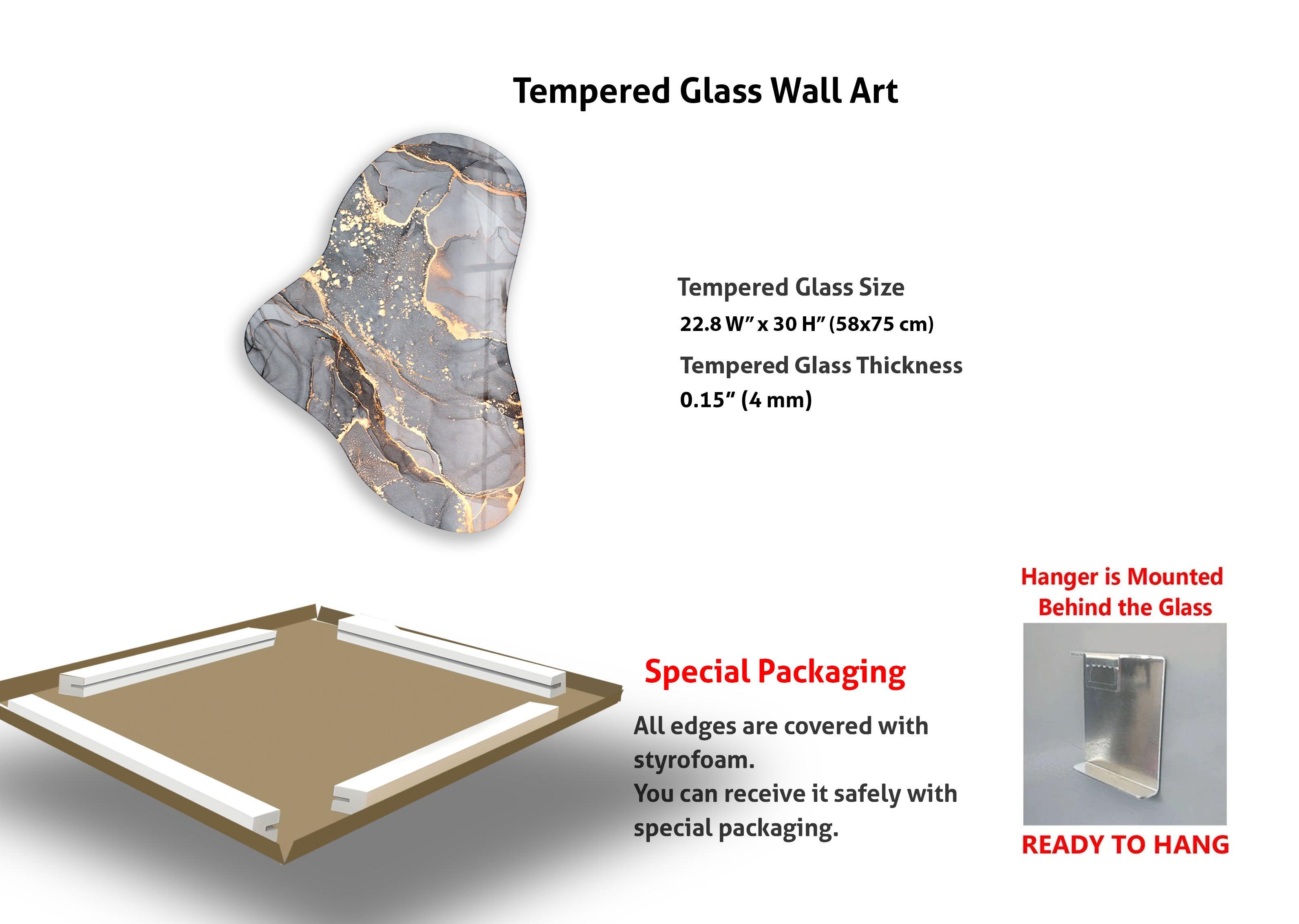 Abstract Grey Asymmetrical Glass Wall Art - Modern Home Decor for Living Room, Bedroom & Office | Unique Handmade Contemporary Art Piece