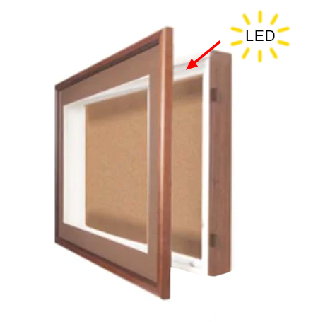 30x30 SwingFrame Designer Wood Framed Lighted Cork Board Display Case - 1 Inch Deep for Home Office, Dorm Room & Creative Workspace Organization