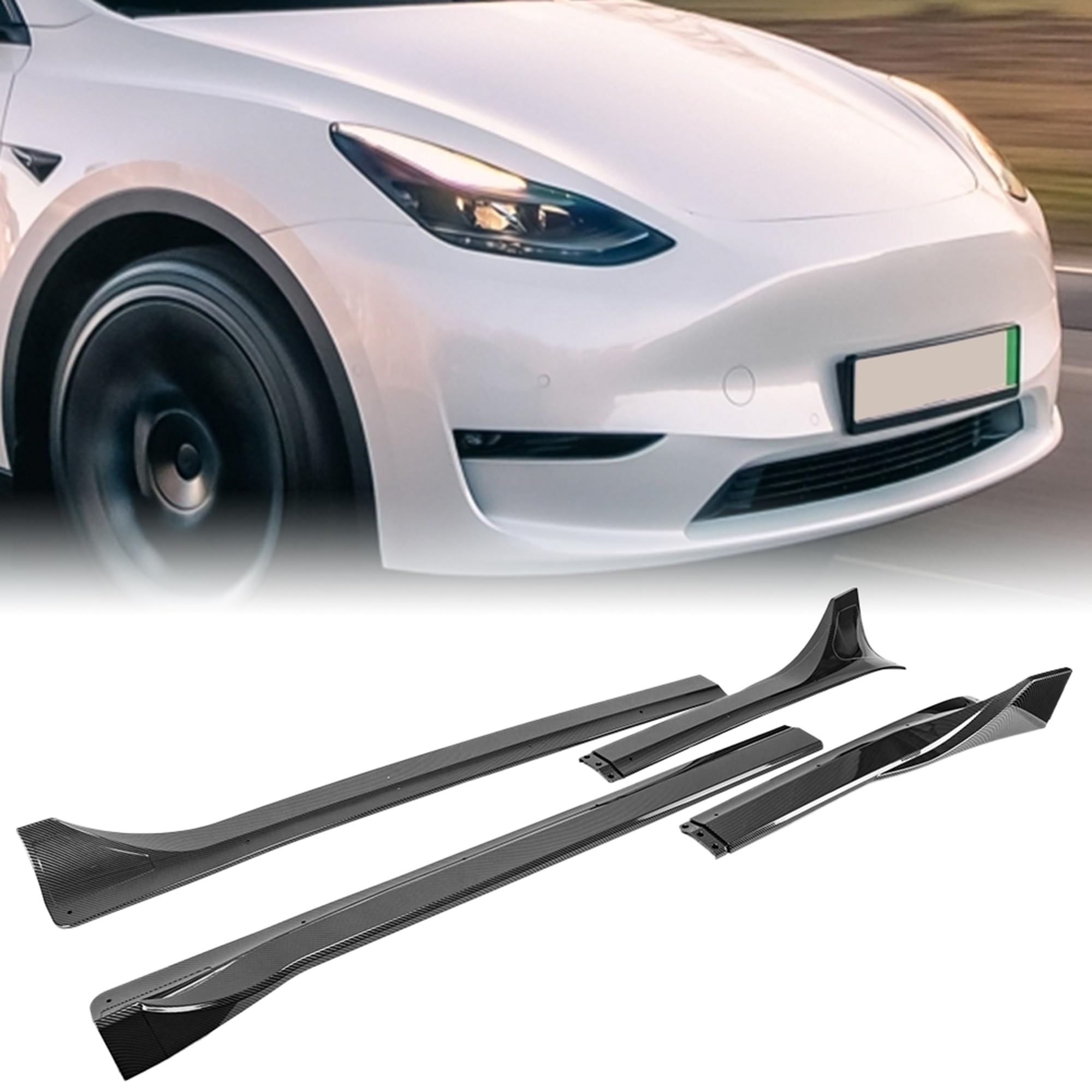 Carbon Fiber Hydro-Dipped Side Skirts Extension for 2020-2024 Tesla Model Y - Enhance Style & Aerodynamics for Street & Track Performance