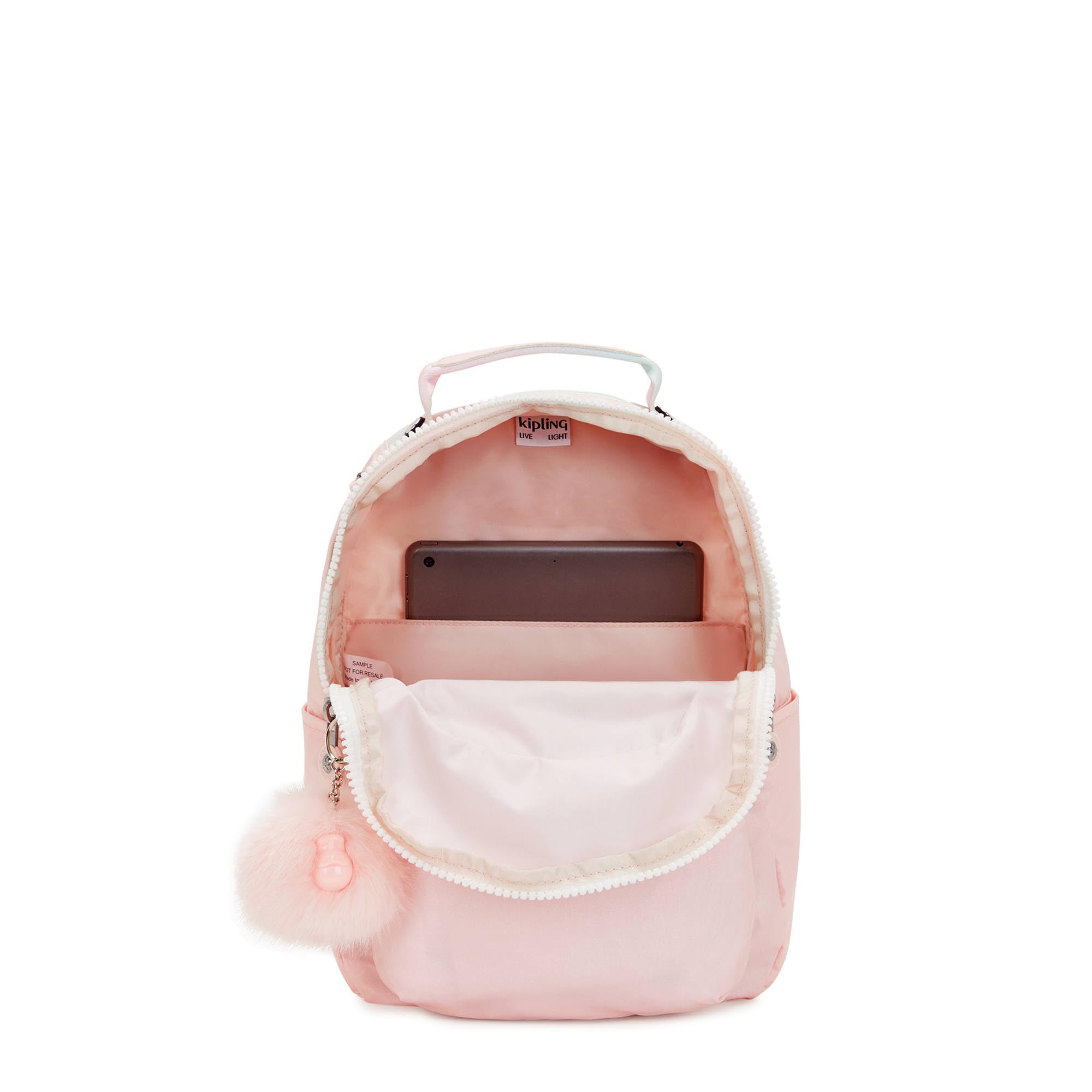 Kipling Seoul Small Metallic Tablet Backpack - Lightweight Laptop Bag for Women, Water-Resistant Travel Backpack with USB Port (Blush Metallic) - Perfect for Work, School & Commuting