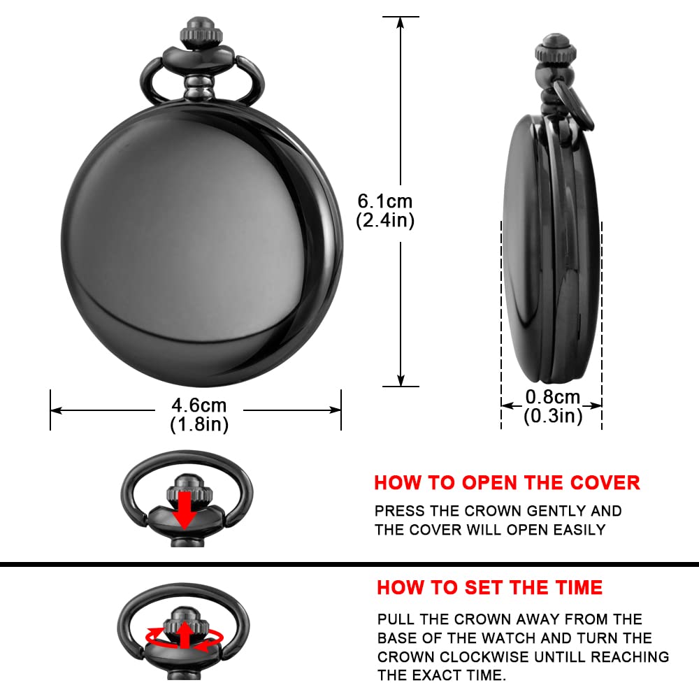 Customizable Smooth Pocket Watch for Men - Personalized Engraved Pocket Watch with Chain - Unique Father's Day Gift for Dad, Husband & Grandfather - Perfect for Weddings, Anniversaries & Special Occasions