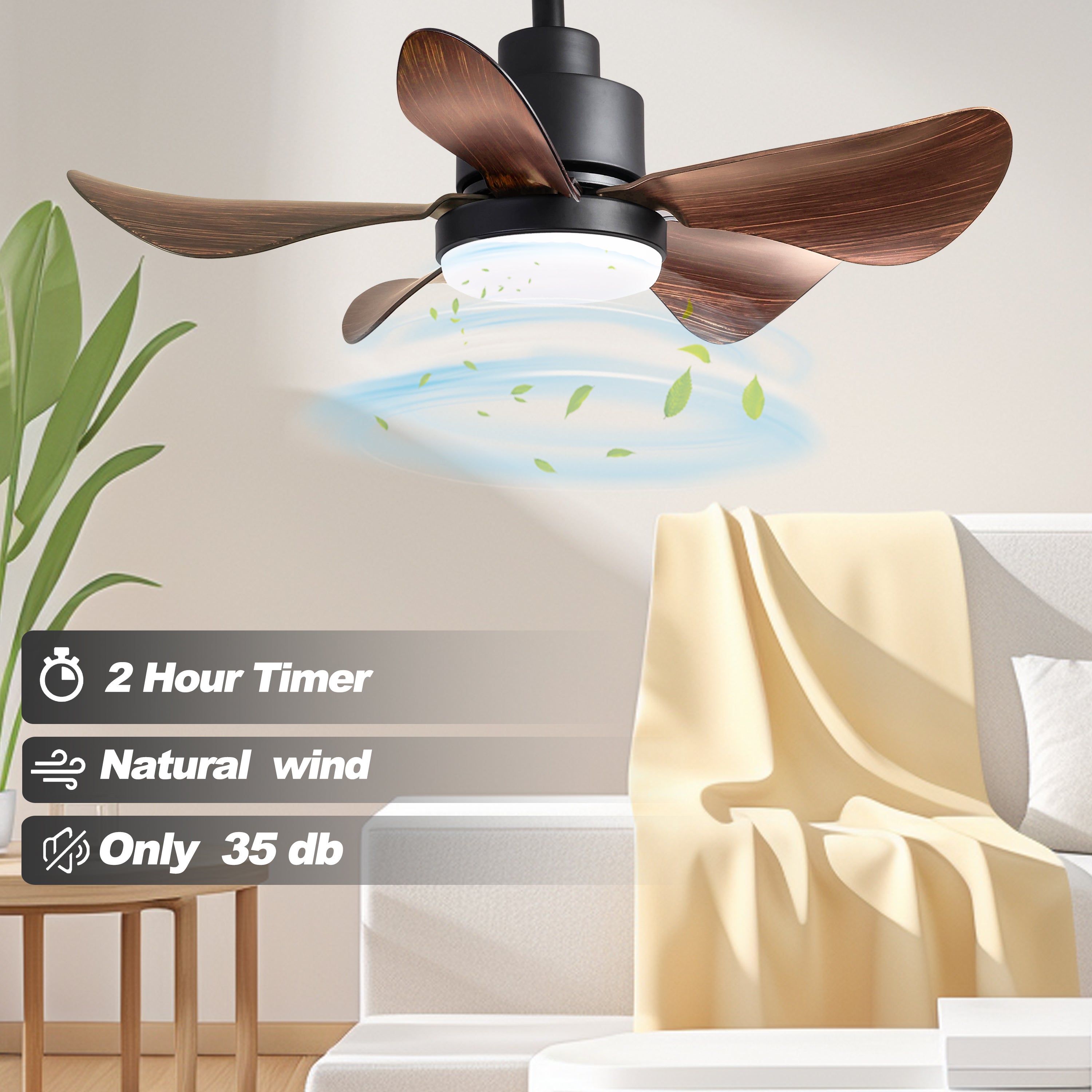 28 Inch Low Profile Ceiling Fan with Lights and Remote Control, Flush Mount Small Ceiling Fan with 5 Reversible Blades, 6 Speed Settings & 3 Color Temperatures - Perfect for Bedroom, Kitchen, Living Room and Office Spaces
