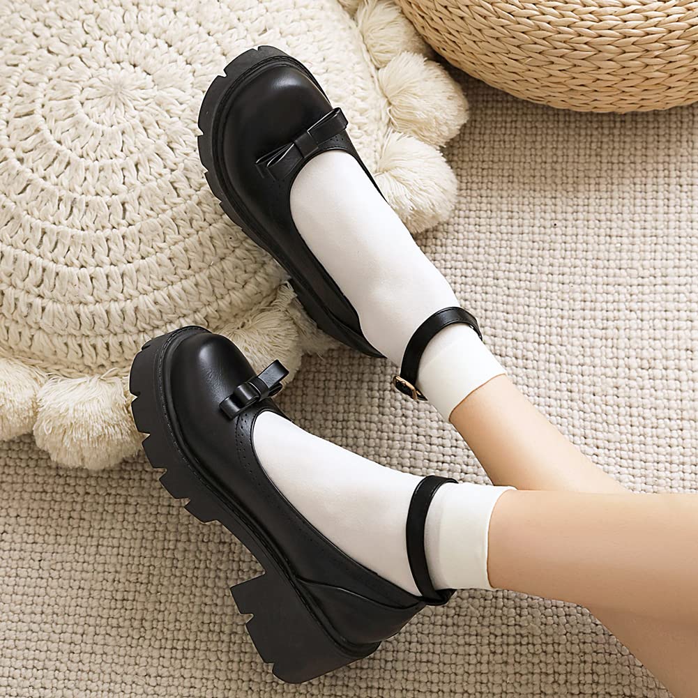 Women's Mary Jane Platform Shoes - Chunky Heel Lolita Style School Shoes for Casual Wear & Cosplay