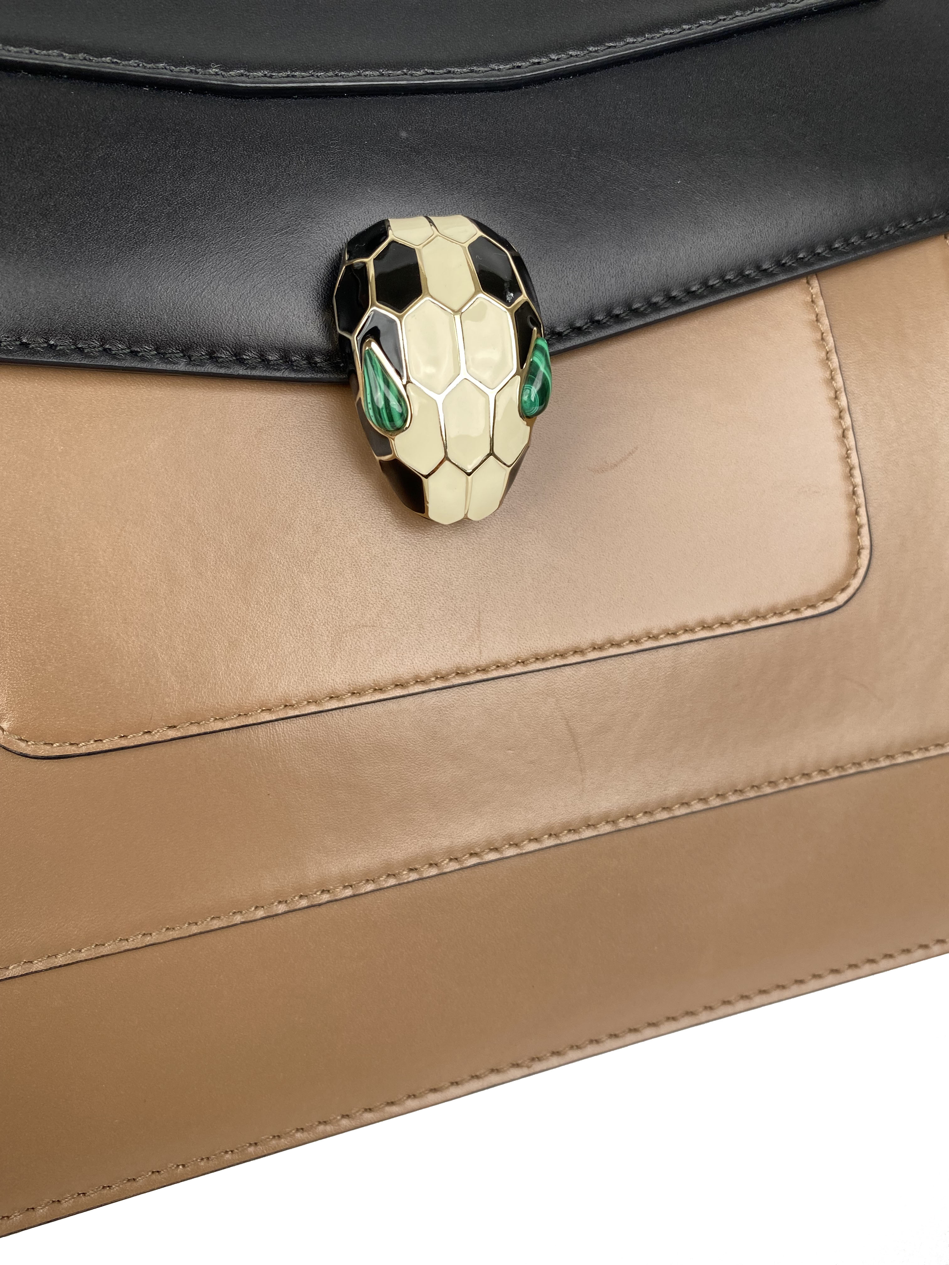 Bvlgari Serpenti Black & Tan Two-Tone Leather Shoulder Bag - Luxury Designer Handbag for Women, Perfect for Evening Events & Parties