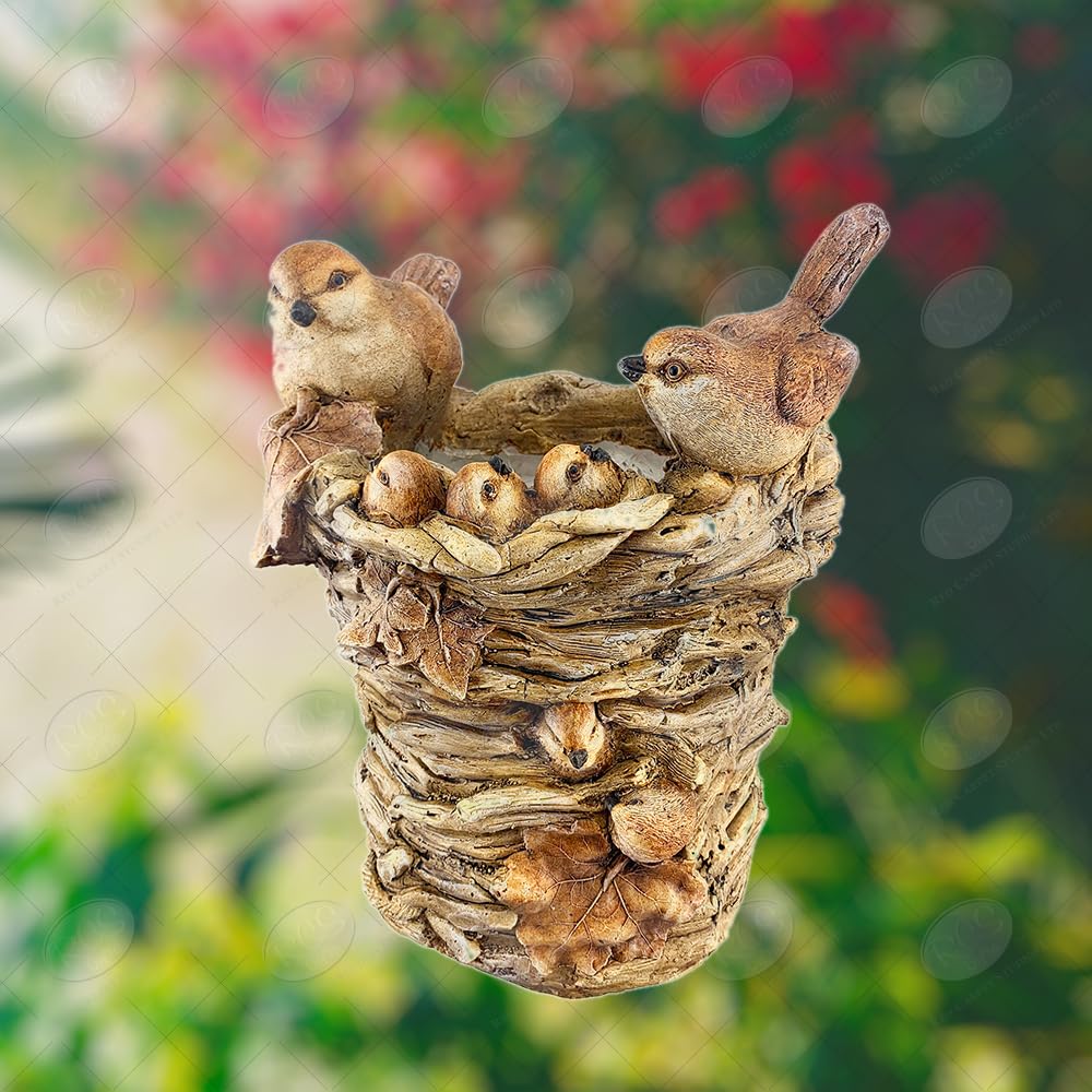 Red Carpet Studios 3D Animal Planter for Indoor & Outdoor Use - Medium Wood Bird Family - Perfect for Garden Decor, Patio, and Home Décor