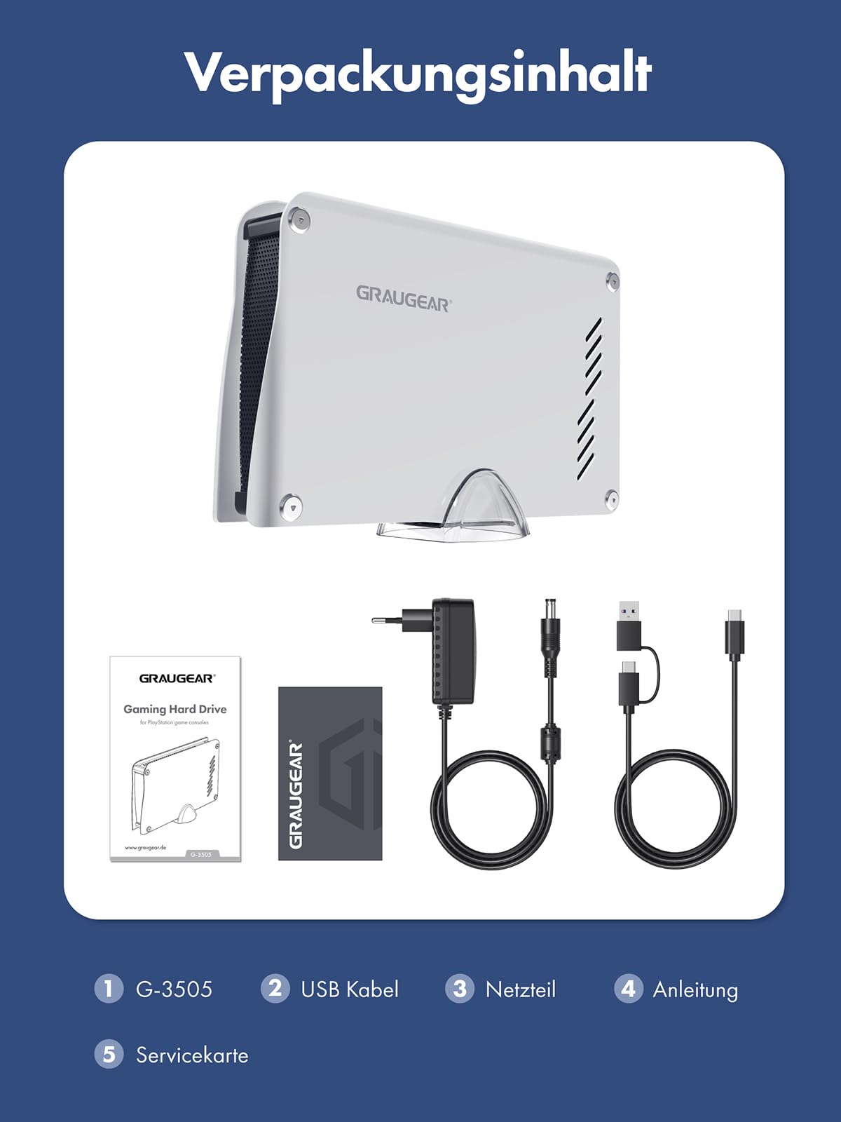 GRAUGEAR 8TB External Hard Drive for PS5 & PS5 Slim - Aluminum USB-C HDD with Fast Data Transfer - Preformatted for PS5/PS4 - Perfect for Gaming, Storage & Backup (Great for Console Gamers & Multimedia Enthusiasts)