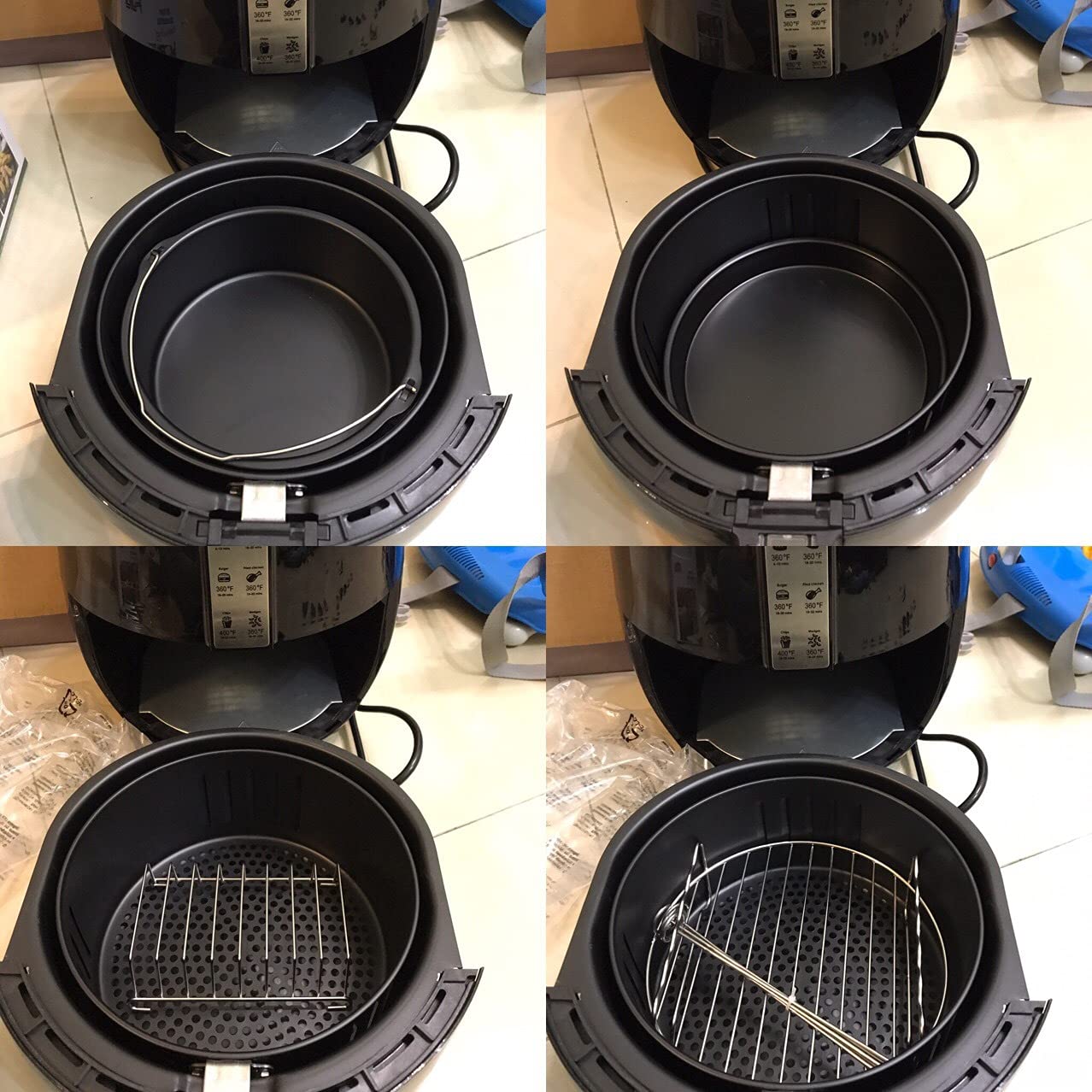 8'' Air Fryer Rack Set of 3 - Double Layer Cooking Rack with Skewer & Toast Rack - Multipurpose Accessories for XL Air Fryers - Perfect for Roasting, Baking, and Toasting