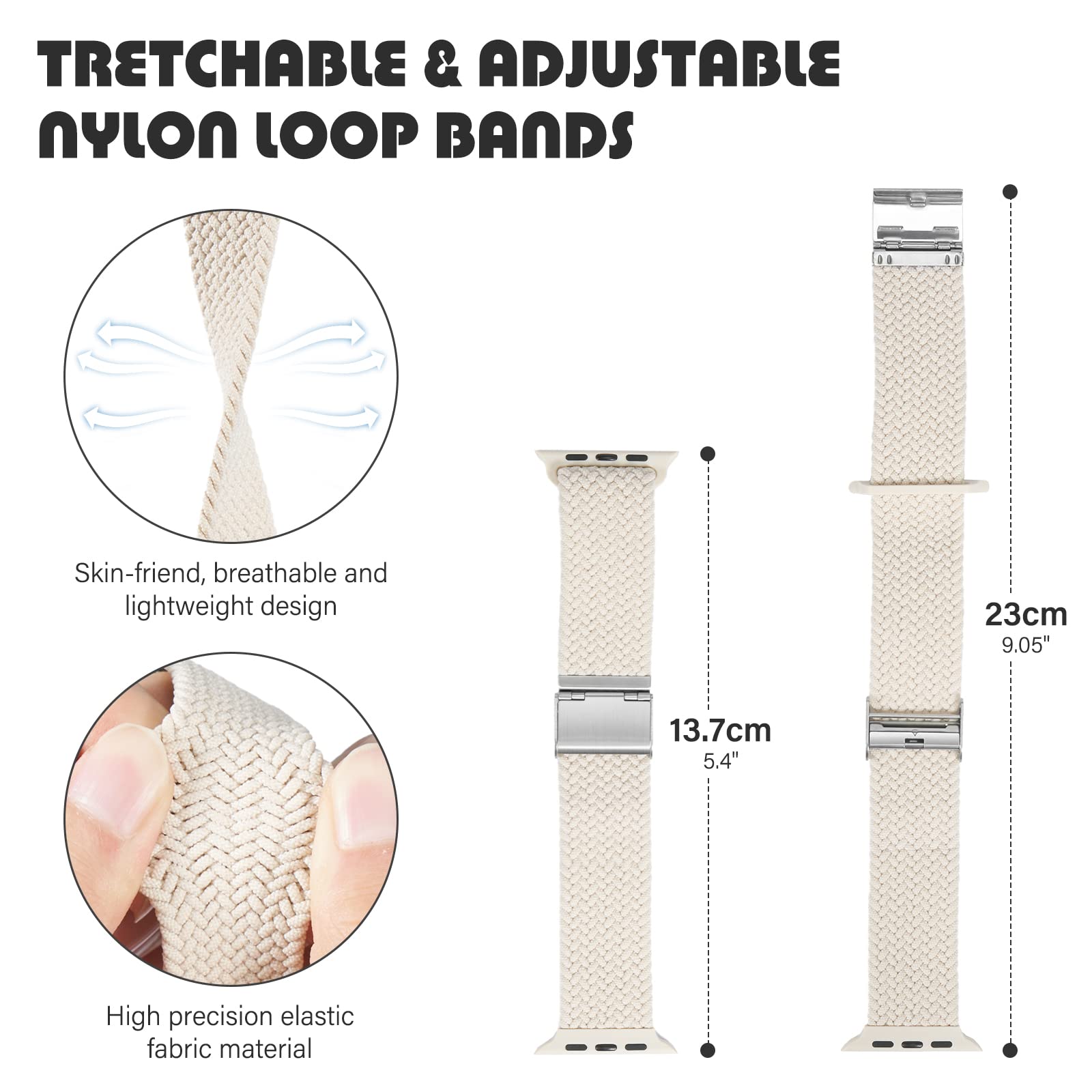 Braided Nylon Apple Watch Bands for Series 9/8/7/6/5/4/3/2/SE/Ultra/Ultra 2 - Adjustable, Breathable Replacement Strap for 38mm/40mm/41mm/42mm/44mm/45mm/49mm - Perfect for Workouts, Running & Everyday Wear