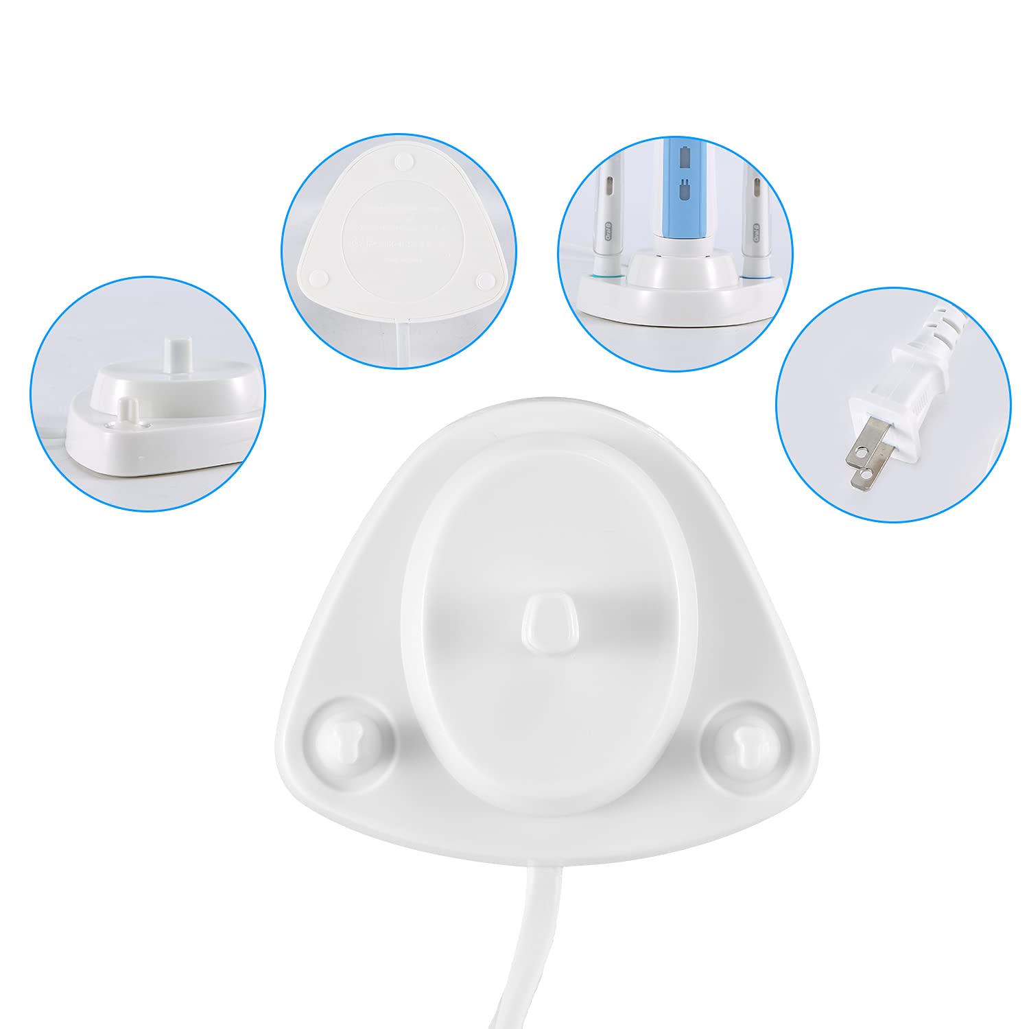 Oral-B 3757 Electric Toothbrush Charger - Portable Inductive Charging Base with Power Cord, 2 Toothbrush Head Holders & 2 Dust Caps - Perfect Travel Replacement for Oral-B Smart Series (Ideal for Home, Office & Vacation Use)