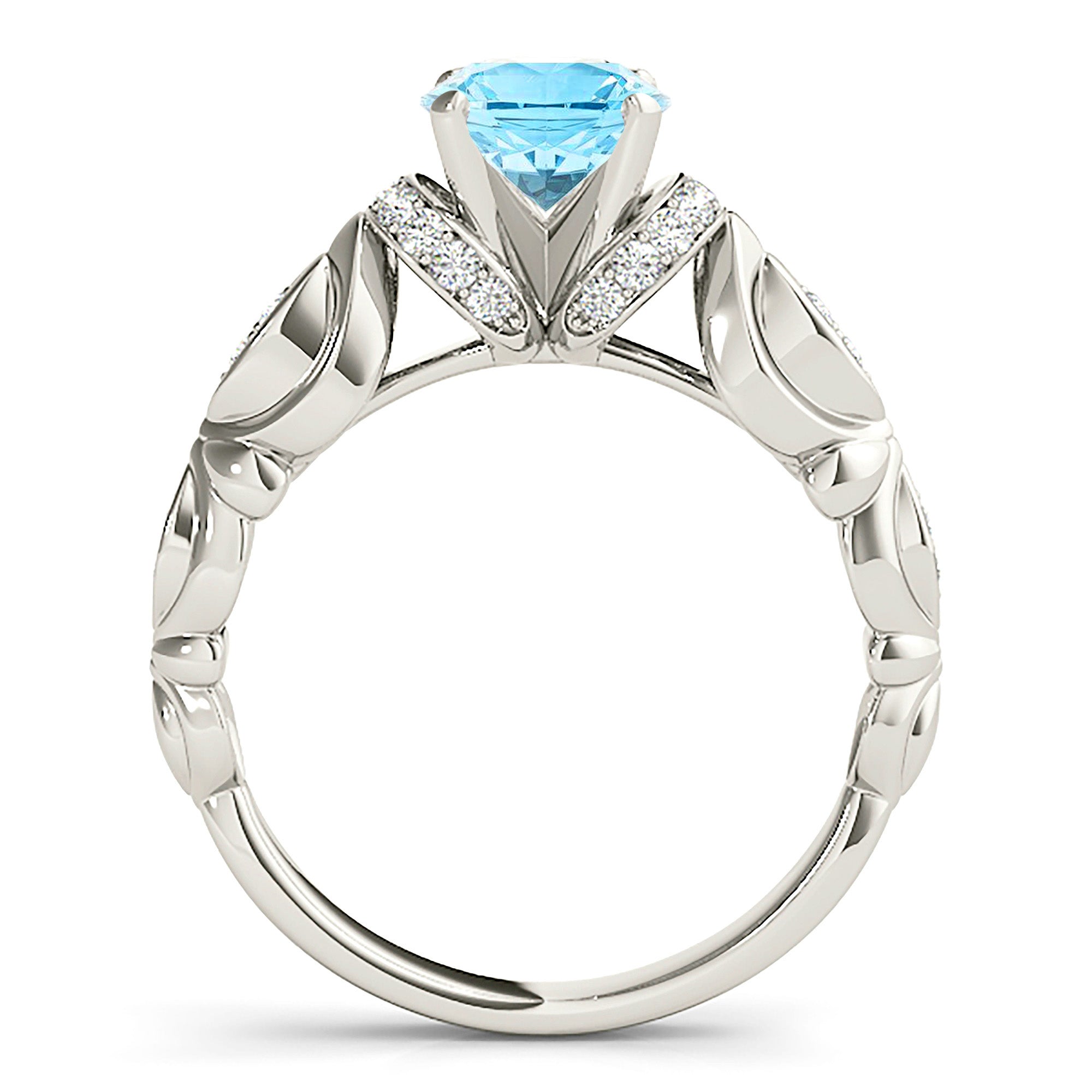 1.75 Carat Genuine Aquamarine Ring with Hand-Carved Floral Band - Elegant Wedding, Engagement & Anniversary Jewelry Gift for Women