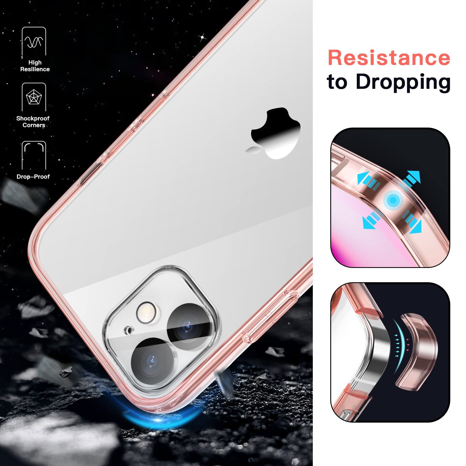 JETech 5-in-1 iPhone 12 Mini Case (5.4-Inch) with 2-Pack Screen Protector & 2-Pack Camera Lens Protector - Full Coverage Tempered Glass, Shockproof Bumper Phone Cover (Rose Gold) - Perfect for Daily Use, Travel & Outdoor Activities