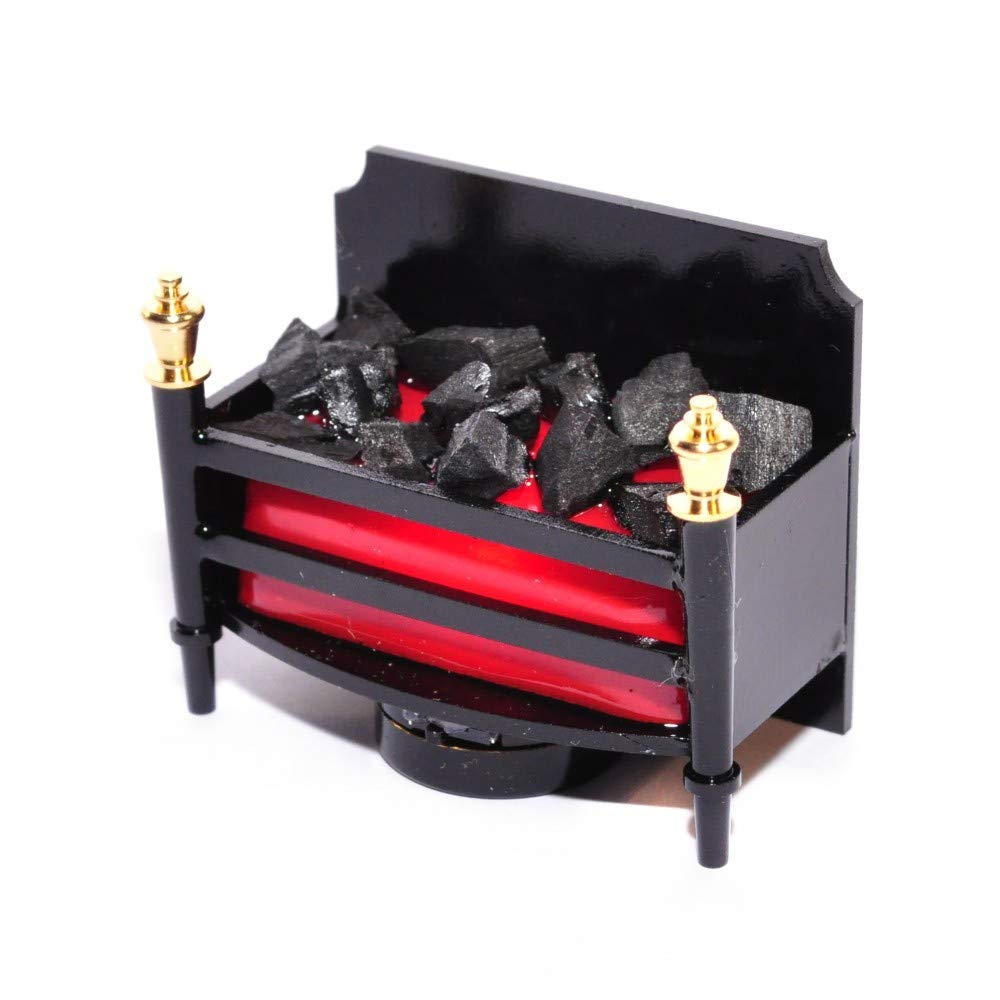 Melody Jane Dollhouse Fireplace Grate with Realistic Glowing Red Coals LED Battery Operated Electric Fire - Perfect for Miniature Homes & Christmas Village Displays
