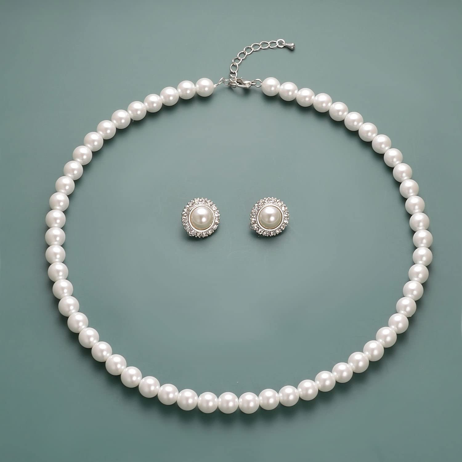8mm 10mm Faux Pearl Jewelry Set - Necklace & Earrings for Women in White & Black, Perfect for Weddings & Gifts