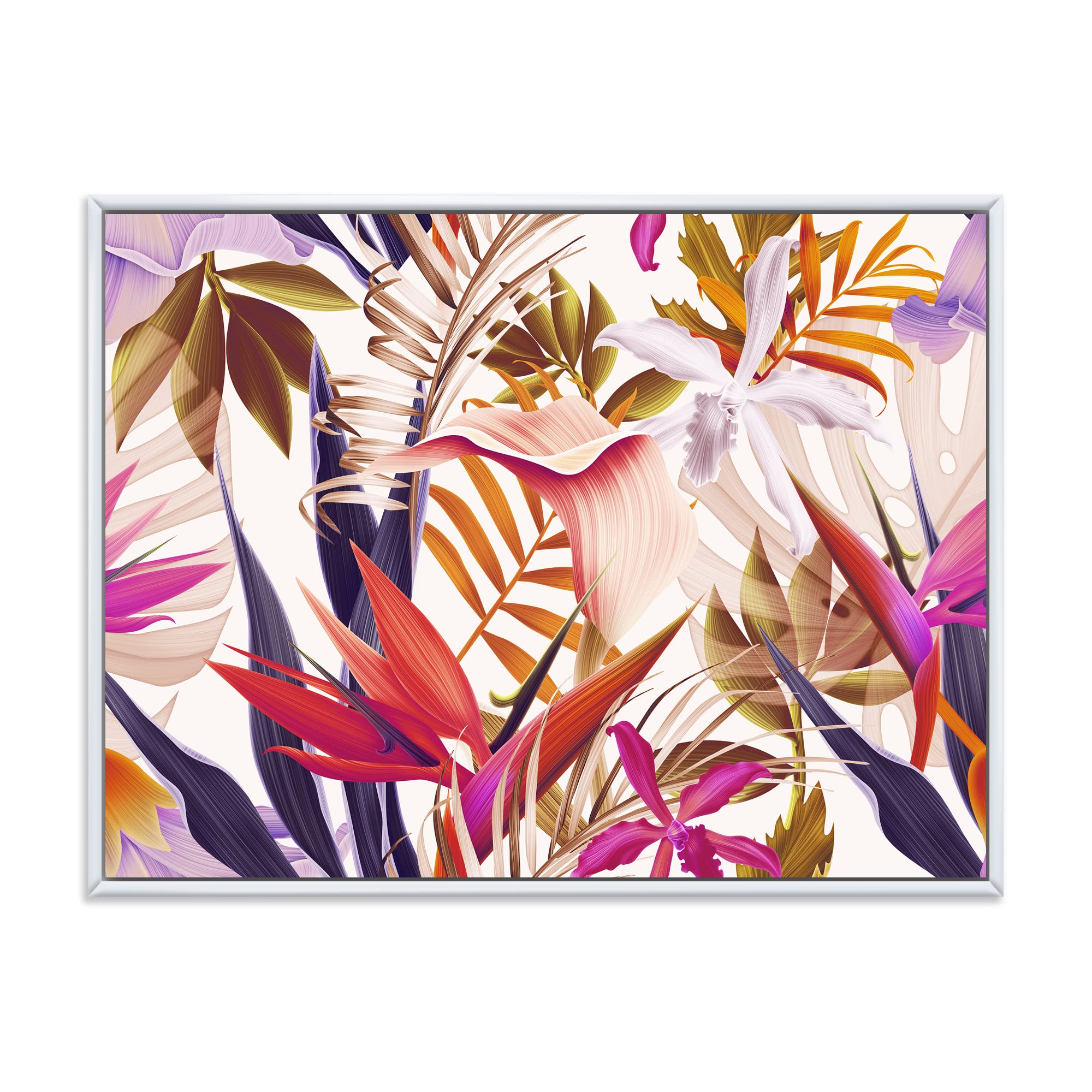 DesignQ Tropical Vintage Flowers IV - Traditional Framed Canvas Wall Art Print for Living Room, Bedroom & Office Decor