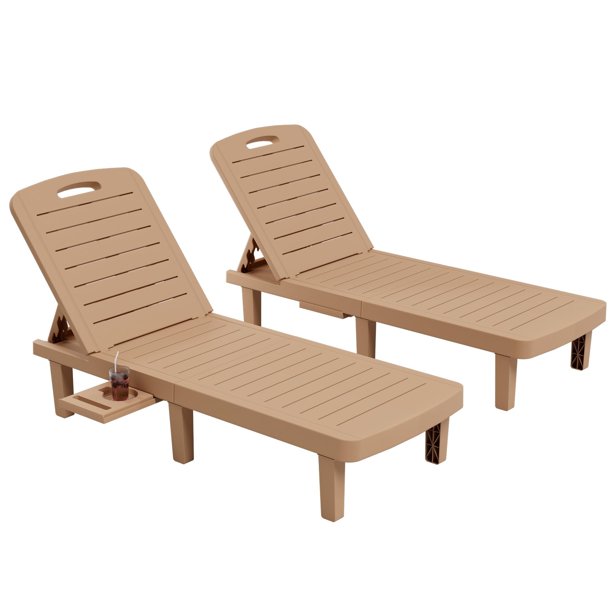 UDPATIO Oversized Waterproof Resin Pool Lounge Chairs Set of 2 - Adjustable 5-Level Backrest with Cup Holder Tray - Perfect for Patio, Lawn, Beach, Backyard, Deck & Poolside Relaxation