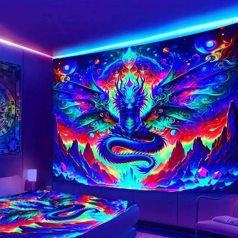 Dragon UV Glow Tapestry Wall Art - Glowing in The Dark Room Decor for Bedroom, Living Room, and Dorm