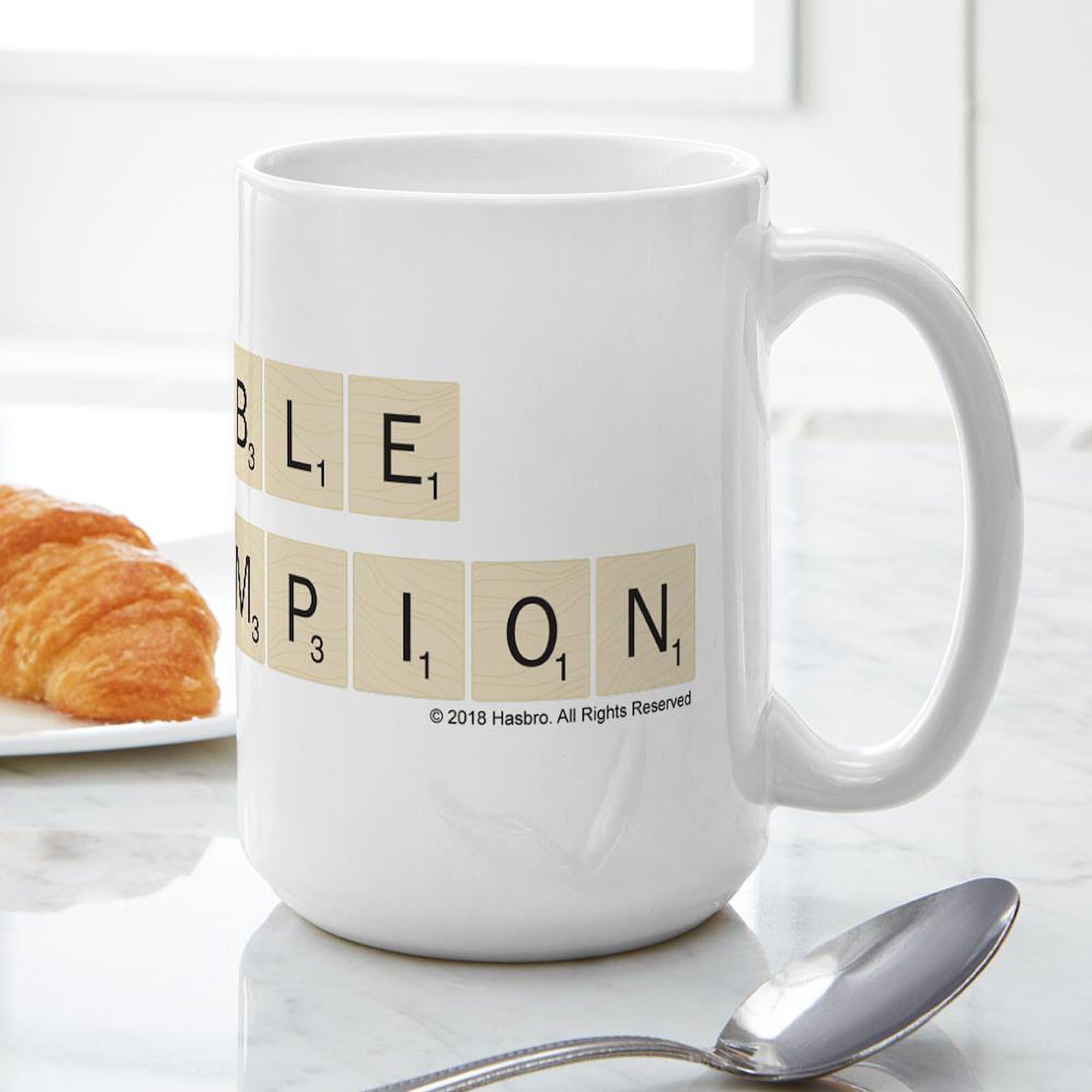Scrabble Champion 15 oz Ceramic Coffee Mug - Perfect for Coffee, Tea & Hot Drinks - Great Gift for Board Game Lovers & Word Puzzle Enthusiasts - Ideal for Home, Office or Game Nights