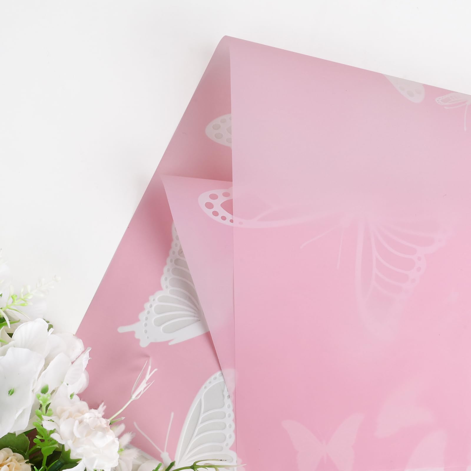 20 Sheet Waterproof Floral Wrapping Paper - Bulk Bouquet Packaging for Wedding, Birthday Gifts & DIY Crafts | Butterfly Pink Design | Perfect for Florists, Event Decor, and Gift Presentation
