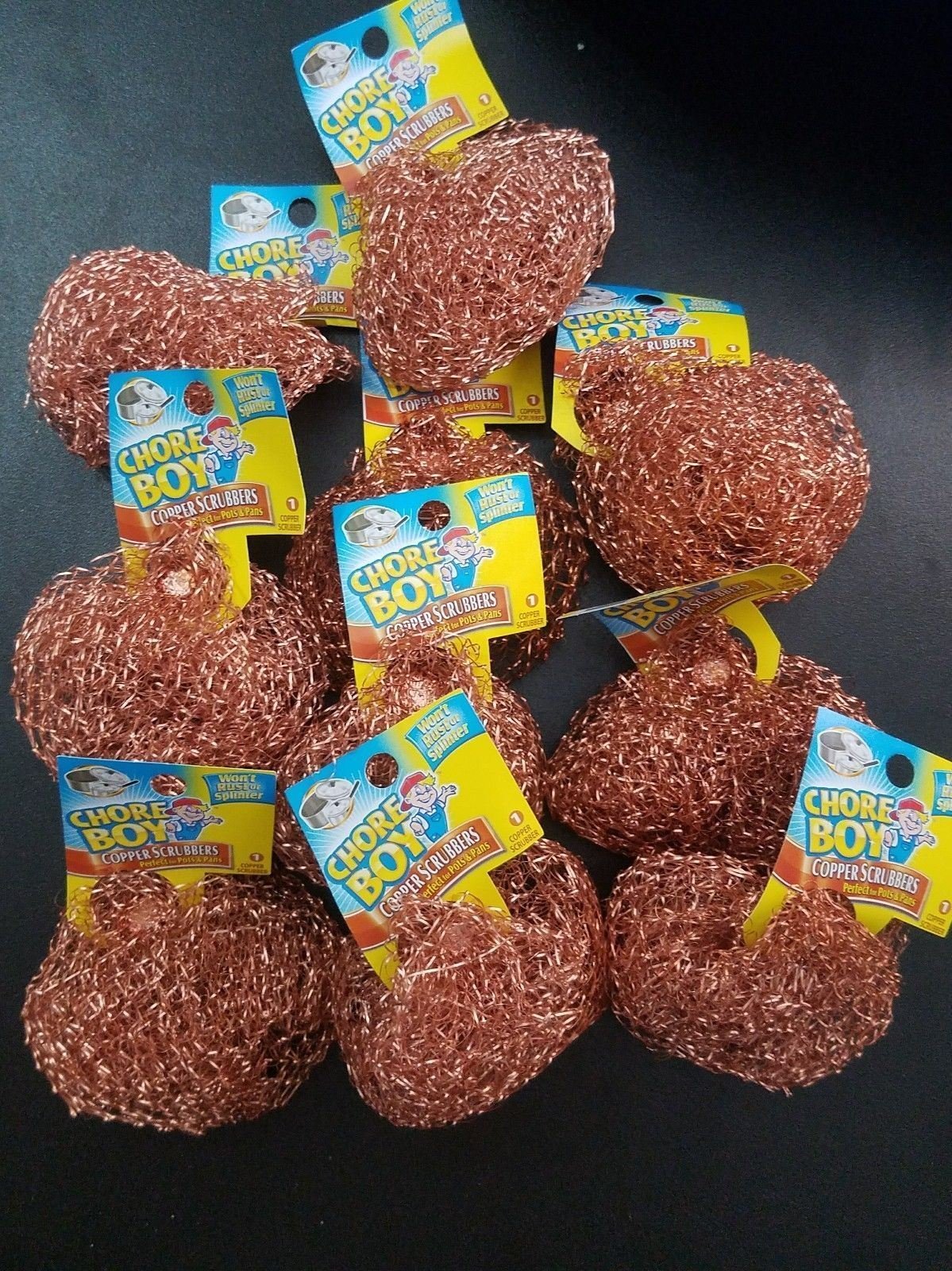 6 Pack 100% Pure Copper Chore Boy Scouring Pads - Heavy Duty Copper Scrubbers for Kitchen Cleaning, Grill Maintenance, and Cookware Restoration