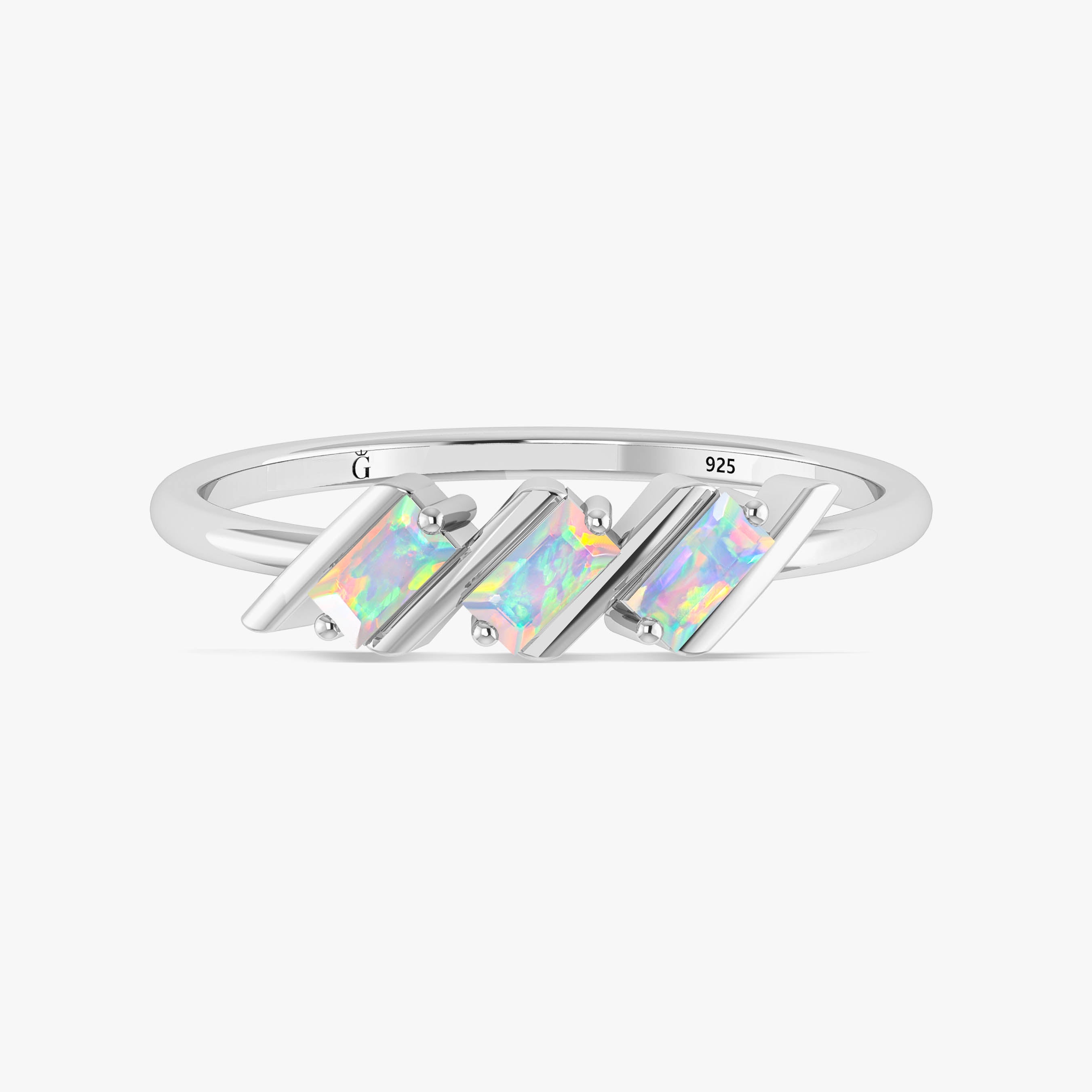 Baguette Cut Triple Stone White Opal Ring - Elegant Sterling Silver Jewelry for Women, Perfect for Engagement, Wedding & Anniversary Gifts
