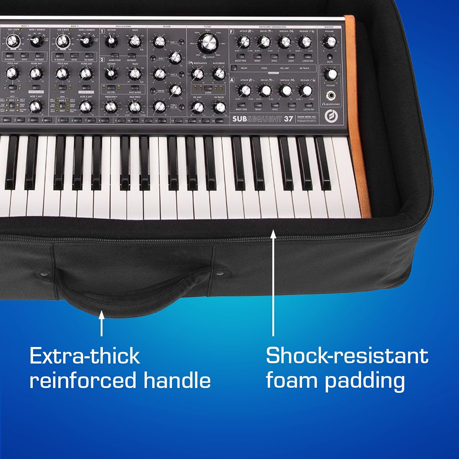 Moog Subsequent 37 / Subsequent 25 Custom-Fitted Padded Travel Case with Backpack Straps - Durable Analog Synth Protection for Studio & Stage Use