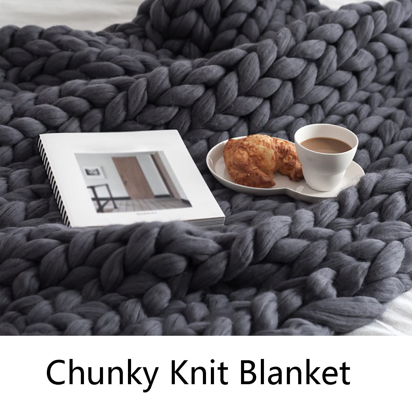 Chunky Knit Throw Blanket - Handmade Soft Wool Blanket for Bed, Couch & Floor - Cozy Home Decor for Bedroom, Living Room, Yoga & Car Use - Warm Knitted Bedspread for Winter Comfort