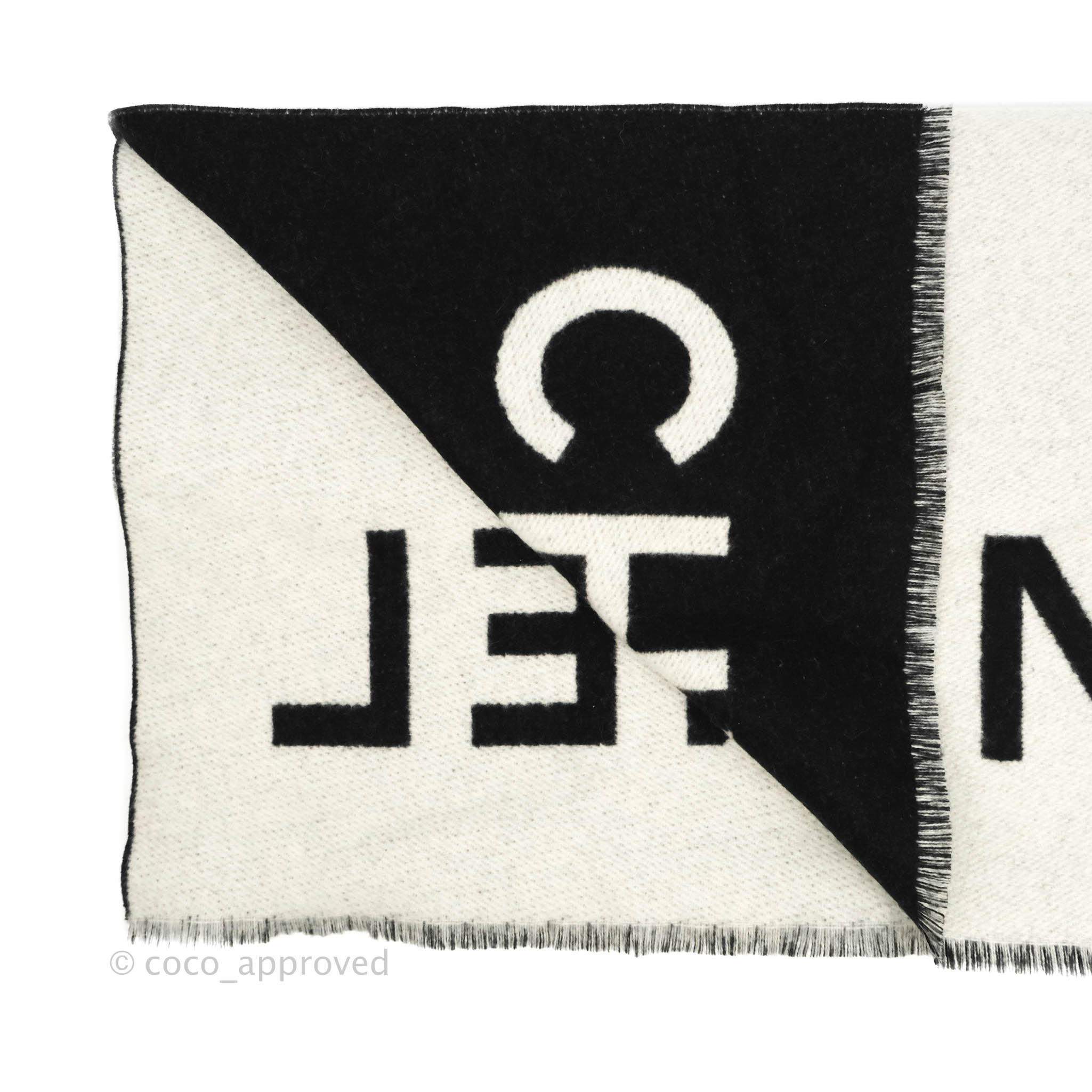Chanel CC Logo Black & White Cashmere Stole Shawl - Soft Luxury Wrap for Women | Perfect for Winter, Parties & Gift Giving