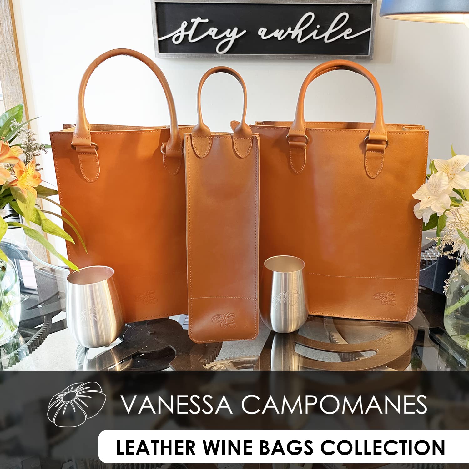 Premium Leather Wine Carrier for 2 Bottles with 2 Stainless Steel Tumblers - Elegant Travel Gift Set for Wine Enthusiasts | Perfect for Picnics, Parties & Romantic Getaways