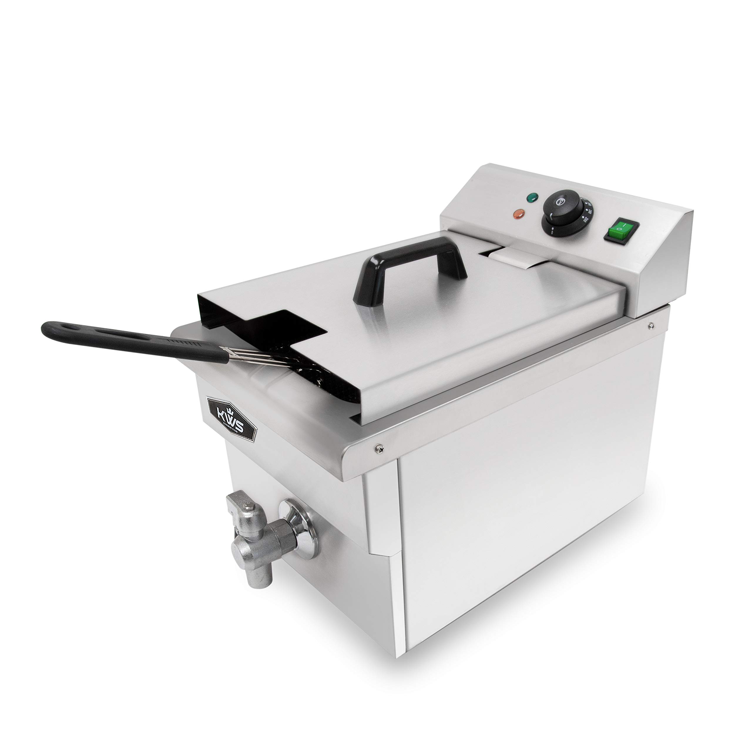 KWS DY-11 Commercial Electric Deep Fryer 1750W 11.4L Stainless Steel with Faucet Drain Valve System - Perfect for Restaurants, Food Trucks & Home Kitchens (DY-11 | 11.4L | 1750W)