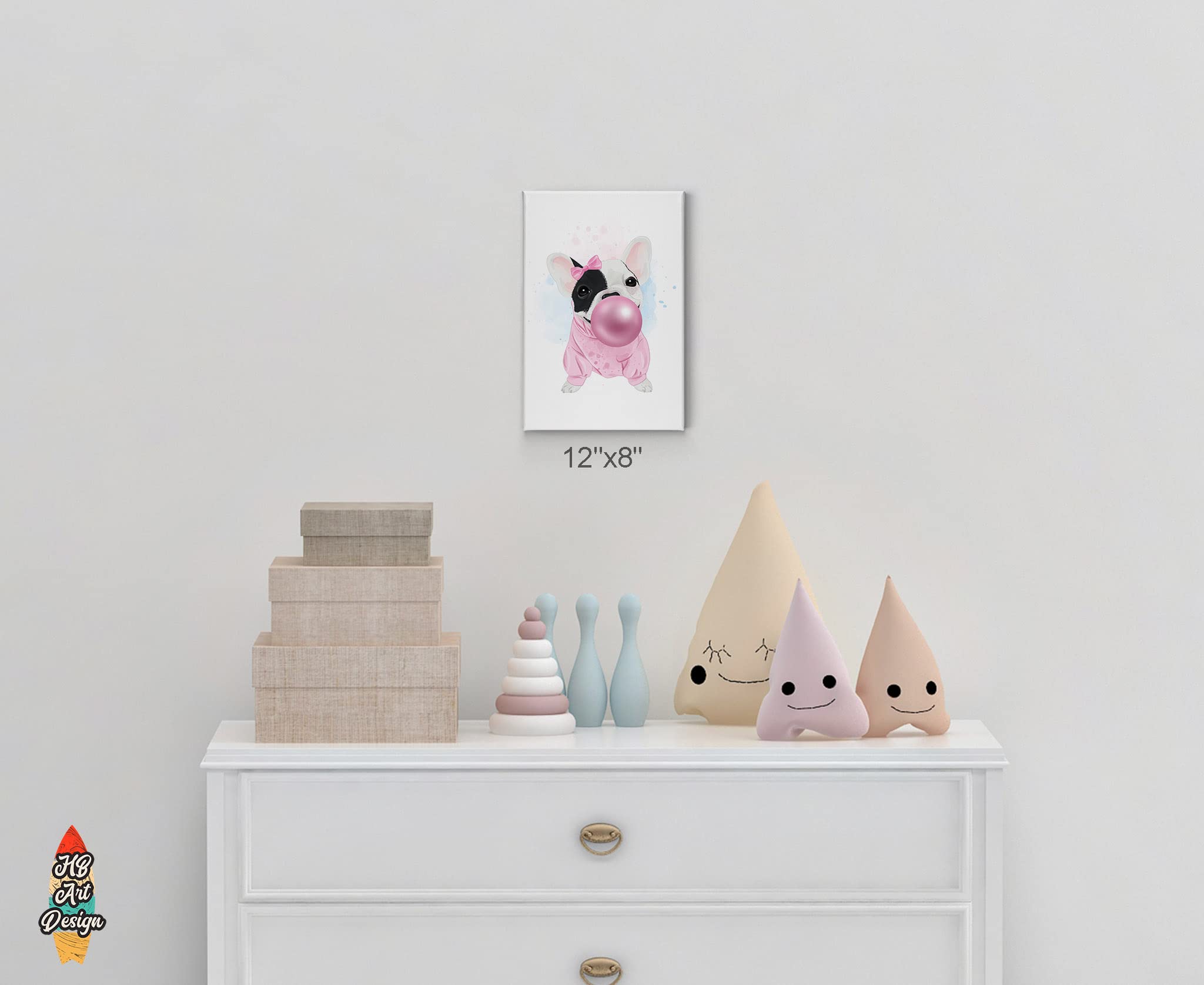 French Bulldog Pop Art Canvas Print - Pink Bubble Gum Portrait, Dog Lover Gift, 40x30 Inch Wall Decor for Living Room, Kids Bedroom & Nursery | HB Art Design
