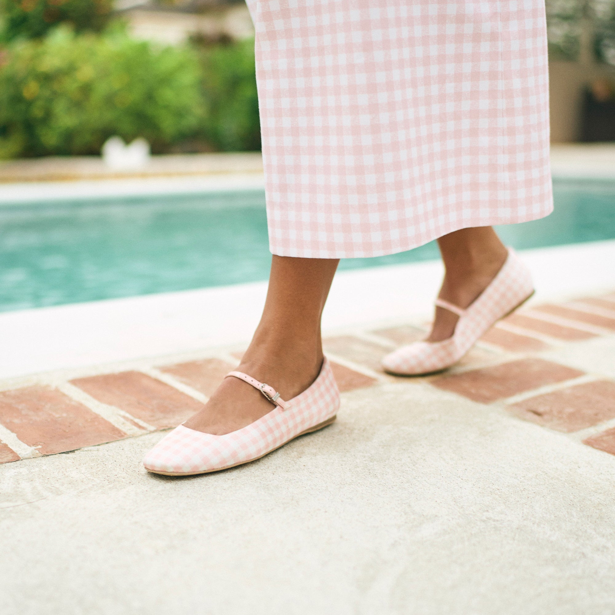 REYES X BYRDIE Golf Ballet Flats - Pink Plaid Gingham Women's Comfortable Shoes for Casual Wear, Office & Golf Outings