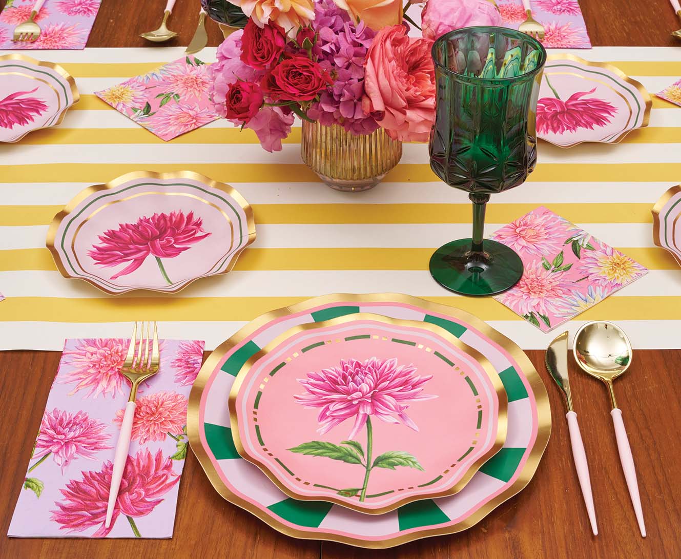 Dahlia Floral Garden Salad Plates Set of 8 - Elegant Dinnerware for Outdoor Picnics, Wedding Receptions & Spring Table Decor