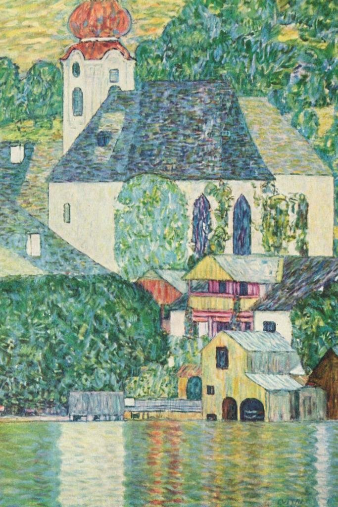 Gustav Klimt Church in Unterach on Lake Attersee Art Nouveau Fine Art Print - 24x36 Landscape Wall Poster for Living Room, Bedroom & Office Decor - Abstract Nature Painting Reproduction