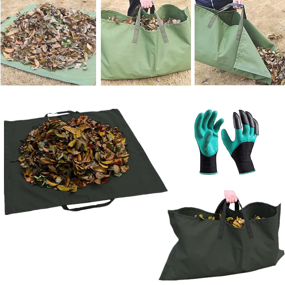 Heavy Duty Reusable Garden Waste Bags with Handles - 2-in-1 Waterproof Leaf Storage & Trash Collection Bags - Multipurpose Outdoor Rubbish Sacks (Black) for Yard Cleanup, Lawn Maintenance & Home Organization