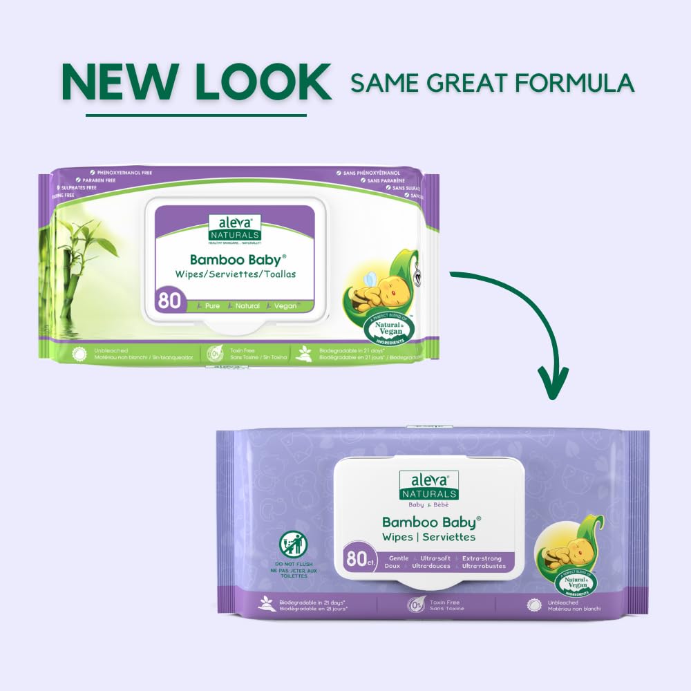 Aleva Naturals Bamboo Baby Wipes, 480 Count | Hypoallergenic & Organic Bamboo Hand and Face Wipes for Sensitive Skin | Gentle for Newborns, Travel & Diaper Changes