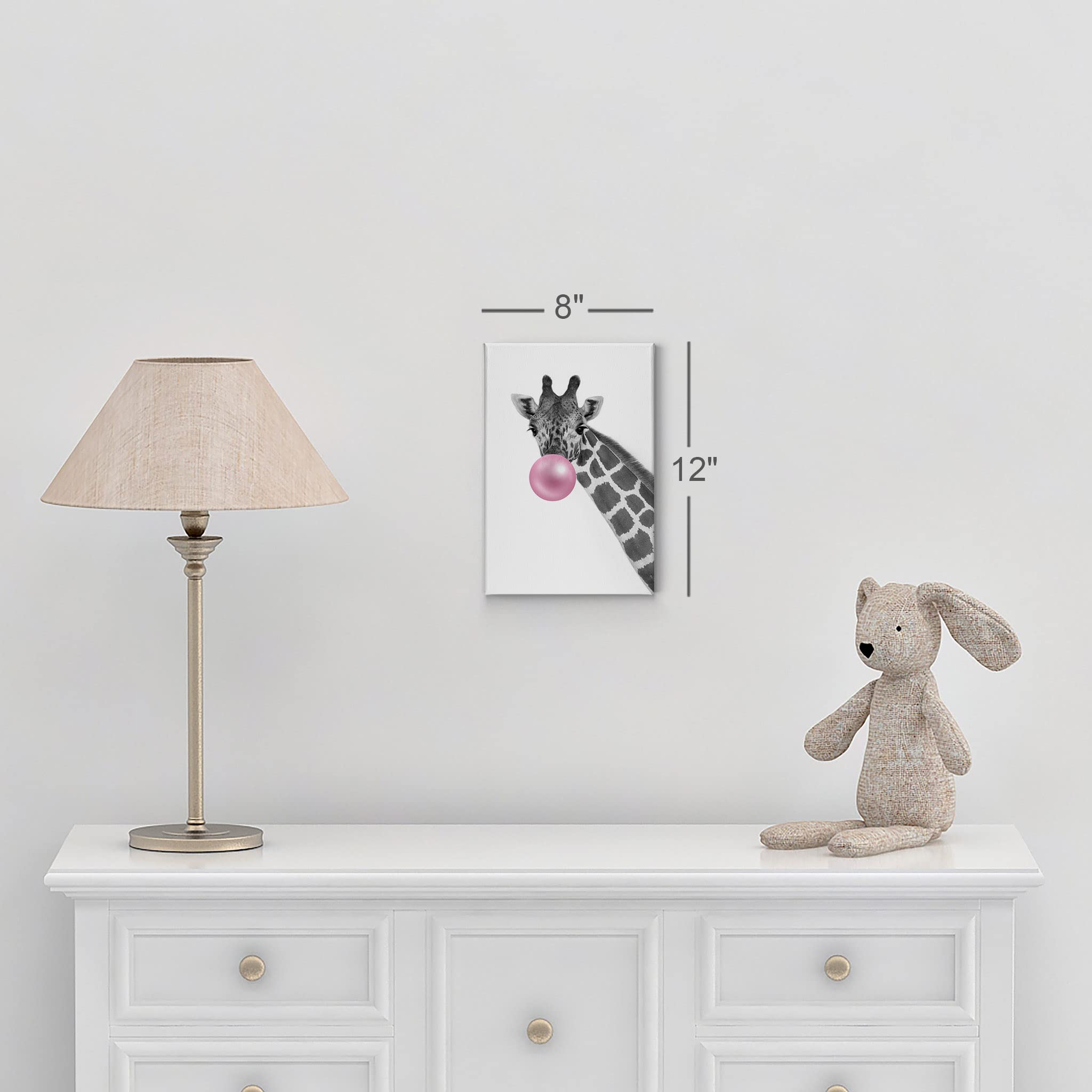 Smile Art Design Giraffe Animal Canvas Print - Pink Bubble Gum Art, Black & White Wall Decor for Nursery, Kids Room - Handmade in USA, 40x30 Inch, Ready to Hang - Perfect for Baby Showers, Children's Bedrooms & Playroom Decor