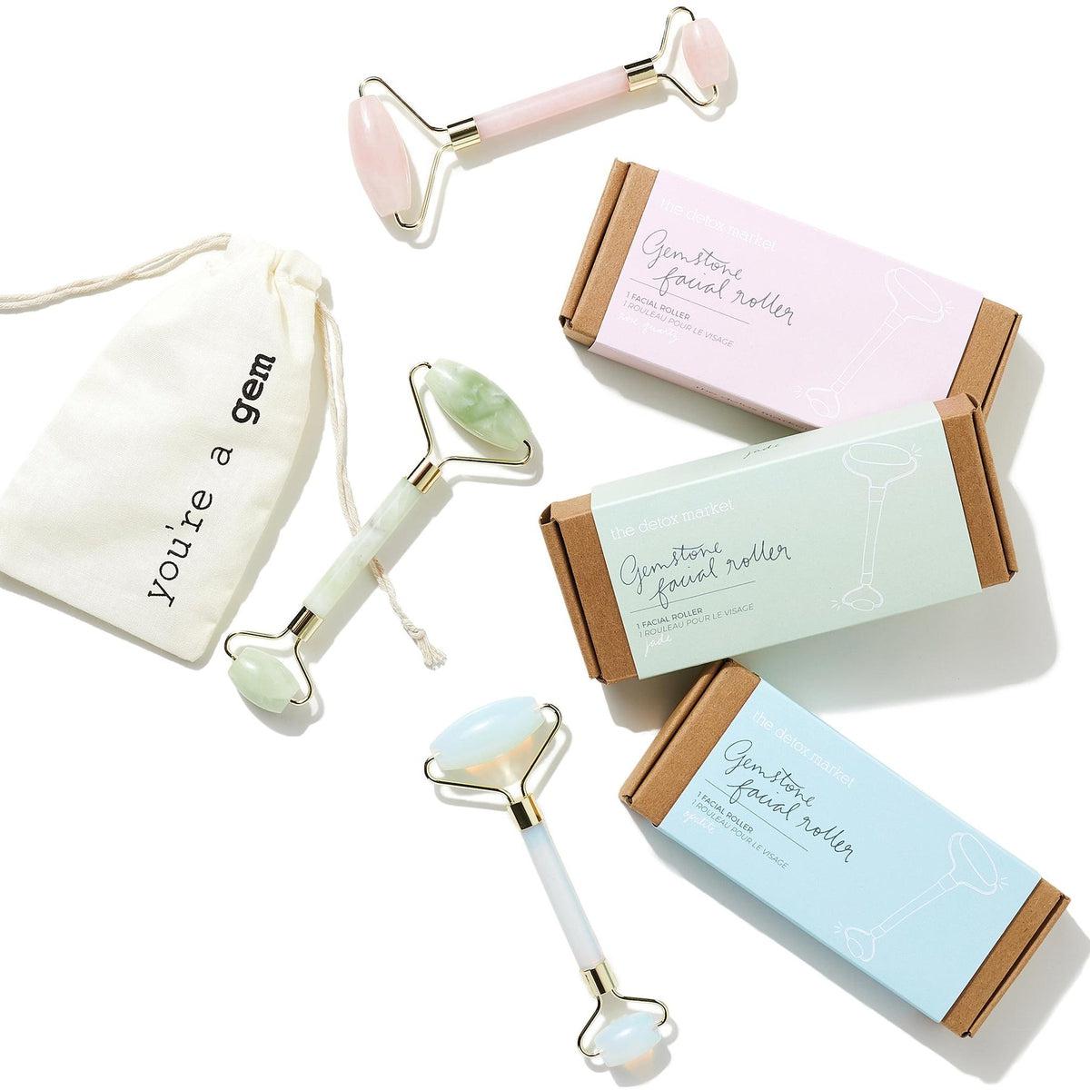 Natural Gemstone Facial Roller for Skin Care - Jade & Rose Quartz Face Massager for Anti-Aging, Puffiness & Lymphatic Drainage | Perfect for Morning Routine, Spa Day & Travel Skincare