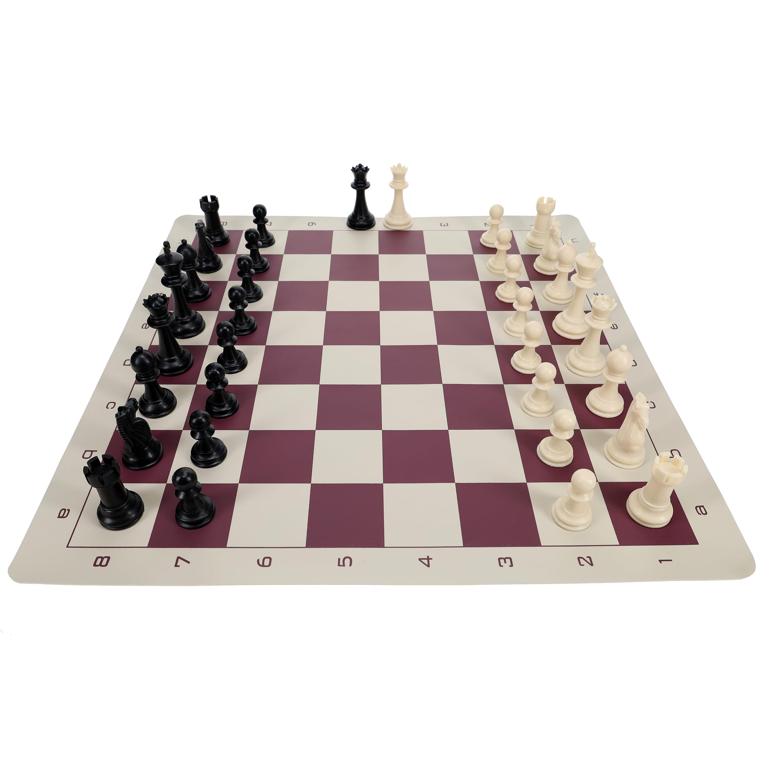 WE Games Travel Tournament Chess Set - 20 Inch Burgundy Roll-Up Vinyl Chess Board with 34 Pieces (3.75 Inch King) | Portable Board Game for Adults & Family | Perfect for Travel, Camping, and Indoor Game Nights