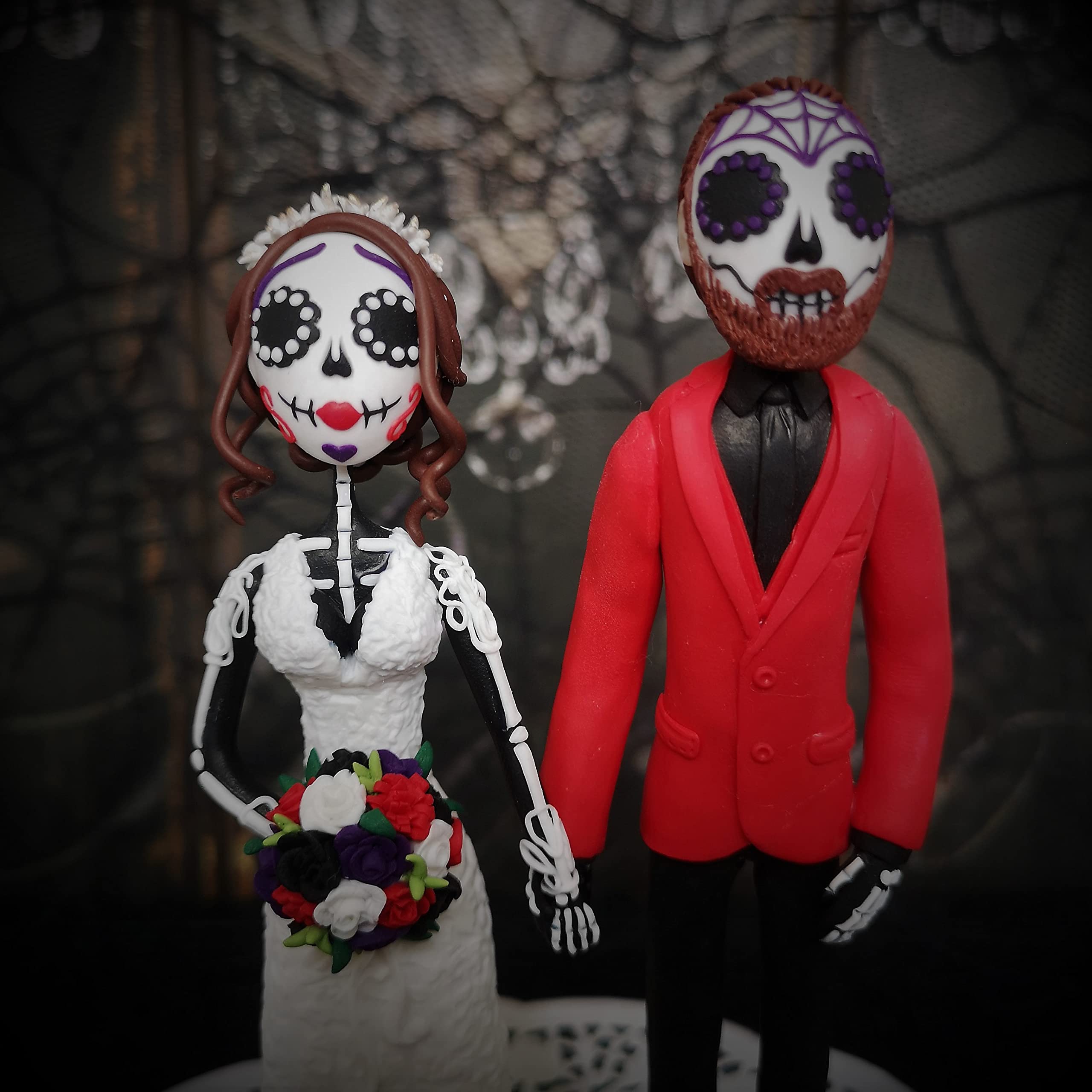 Mexican Day of the Dead Wedding Cake Toppers - Handmade Sugar Skull Decor for Wedding, Anniversary & Halloween Celebrations