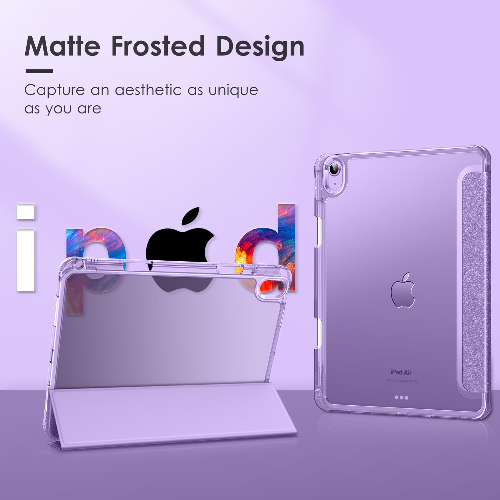 VIKESI iPad Air 11 inch Case (2024/6th/5th/4th Gen) - Slim Matte Hard Back Cover with Soft TPU Frame, Pencil Holder & Auto Sleep/Wake - Star Purple | Perfect for Work, Travel & School Protection